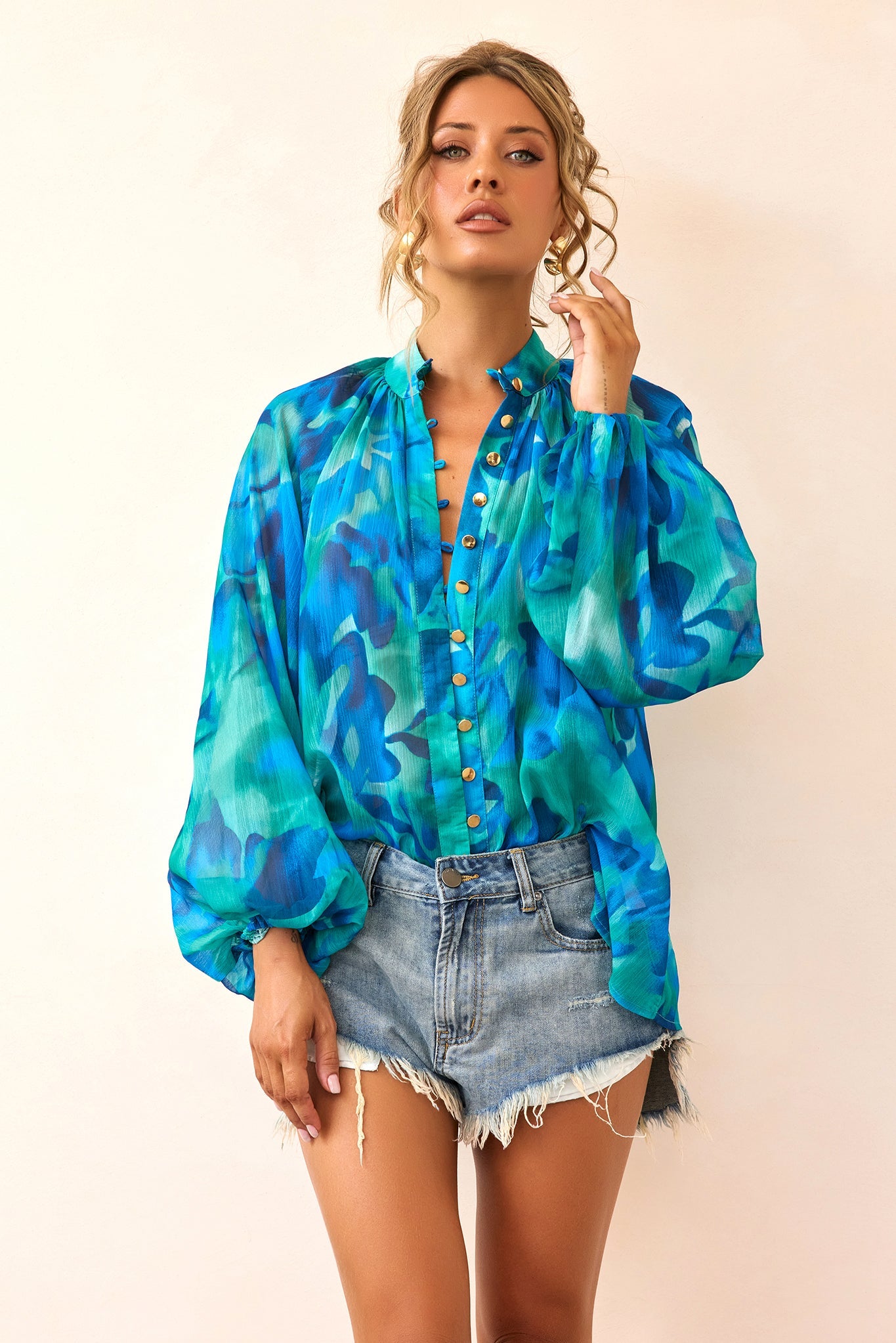 Reverie Luxe Chiffon Blouse - Blue Multi