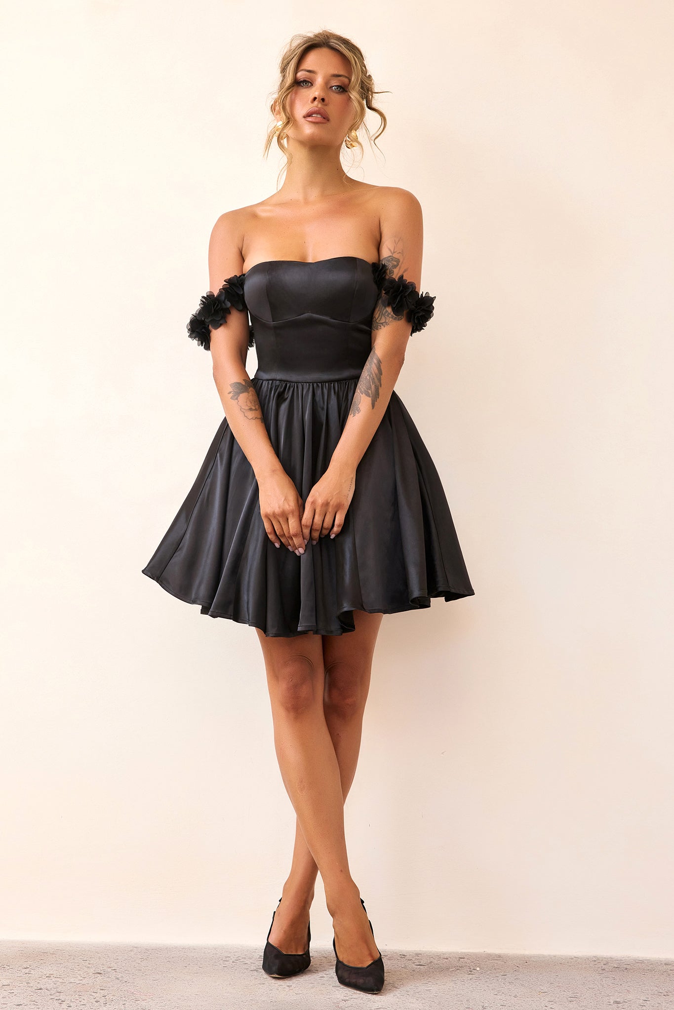 Soft Confession Satin Mini Dress - Black