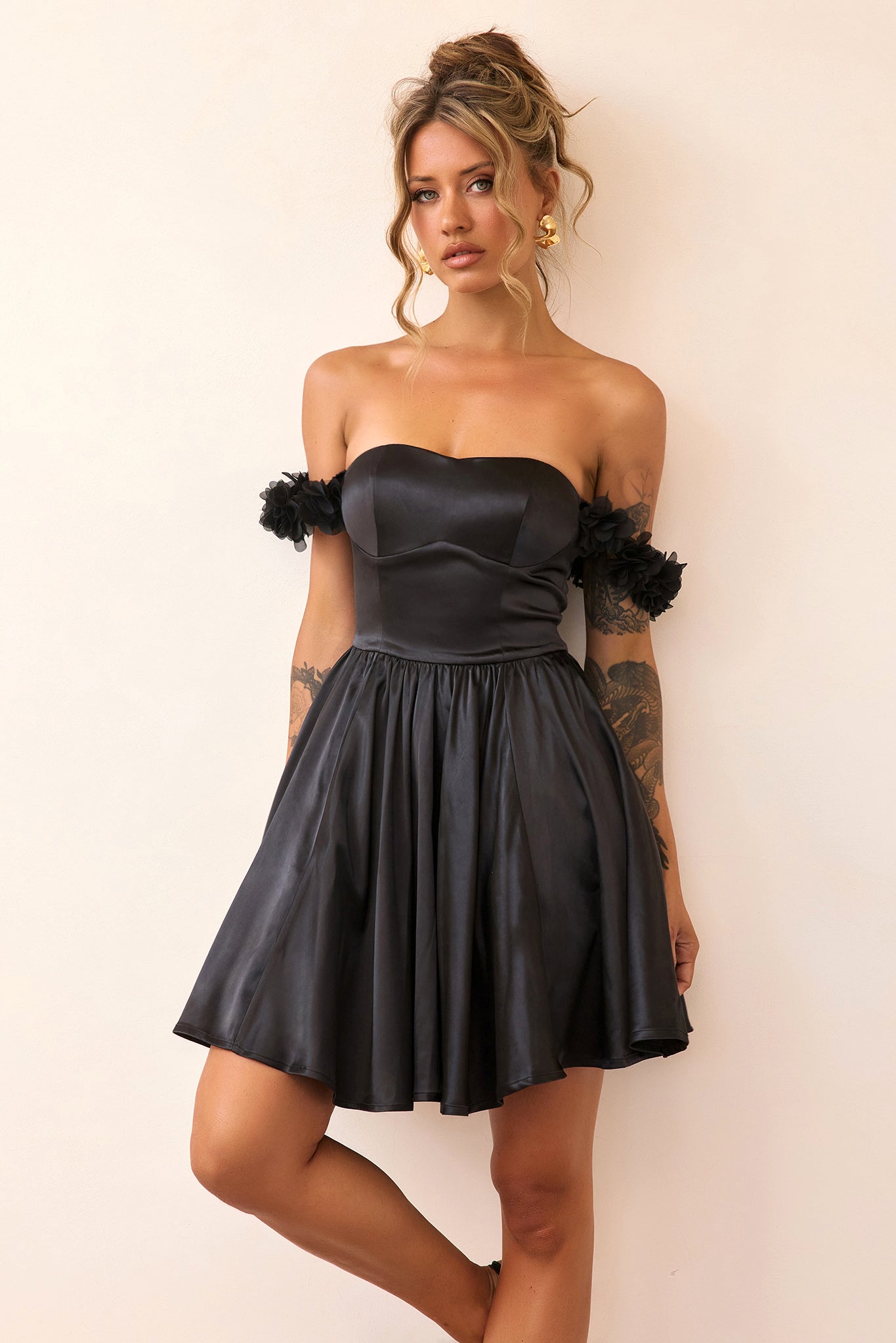 Soft Confession Satin Mini Dress - Black