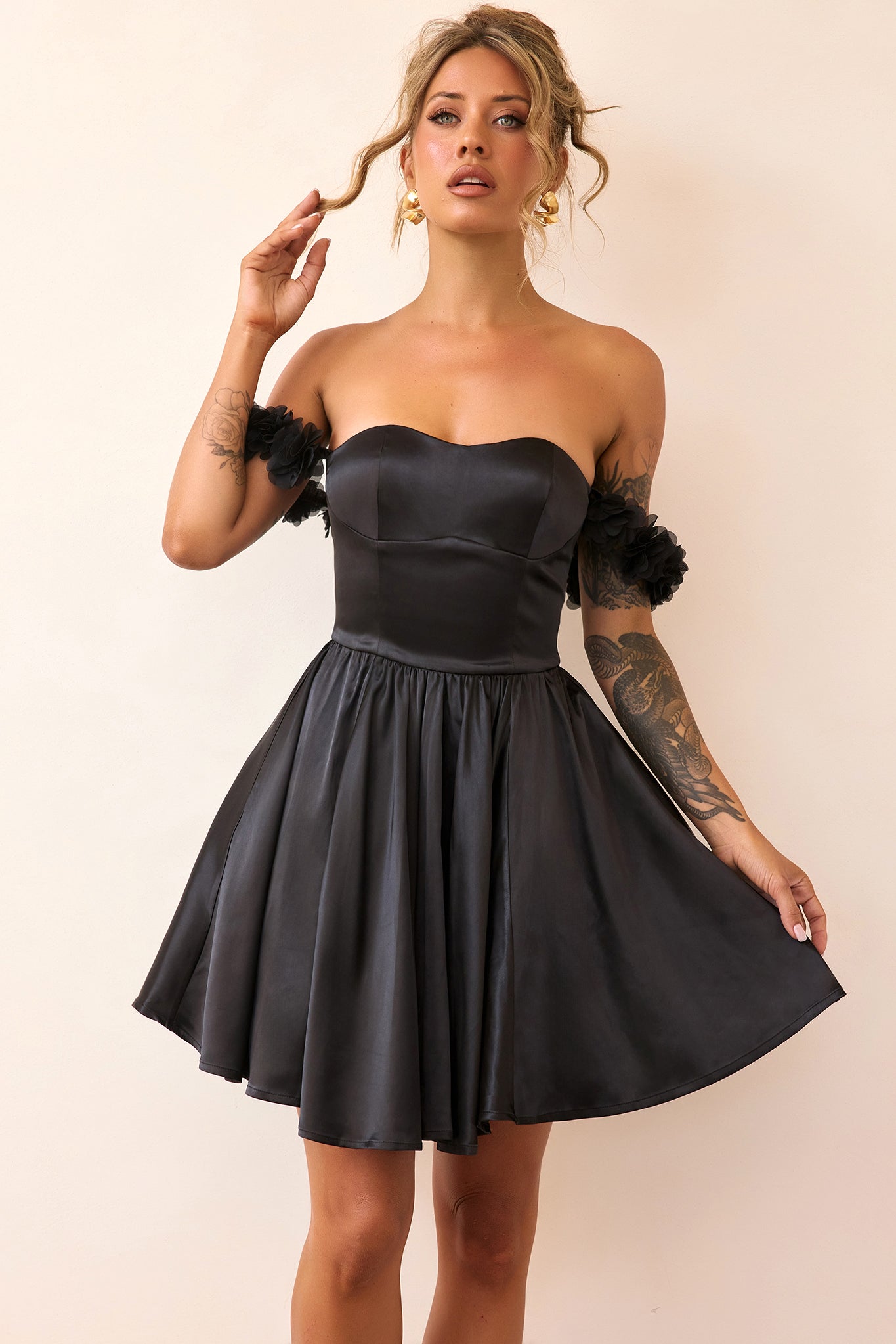 Soft Confession Satin Mini Dress - Black