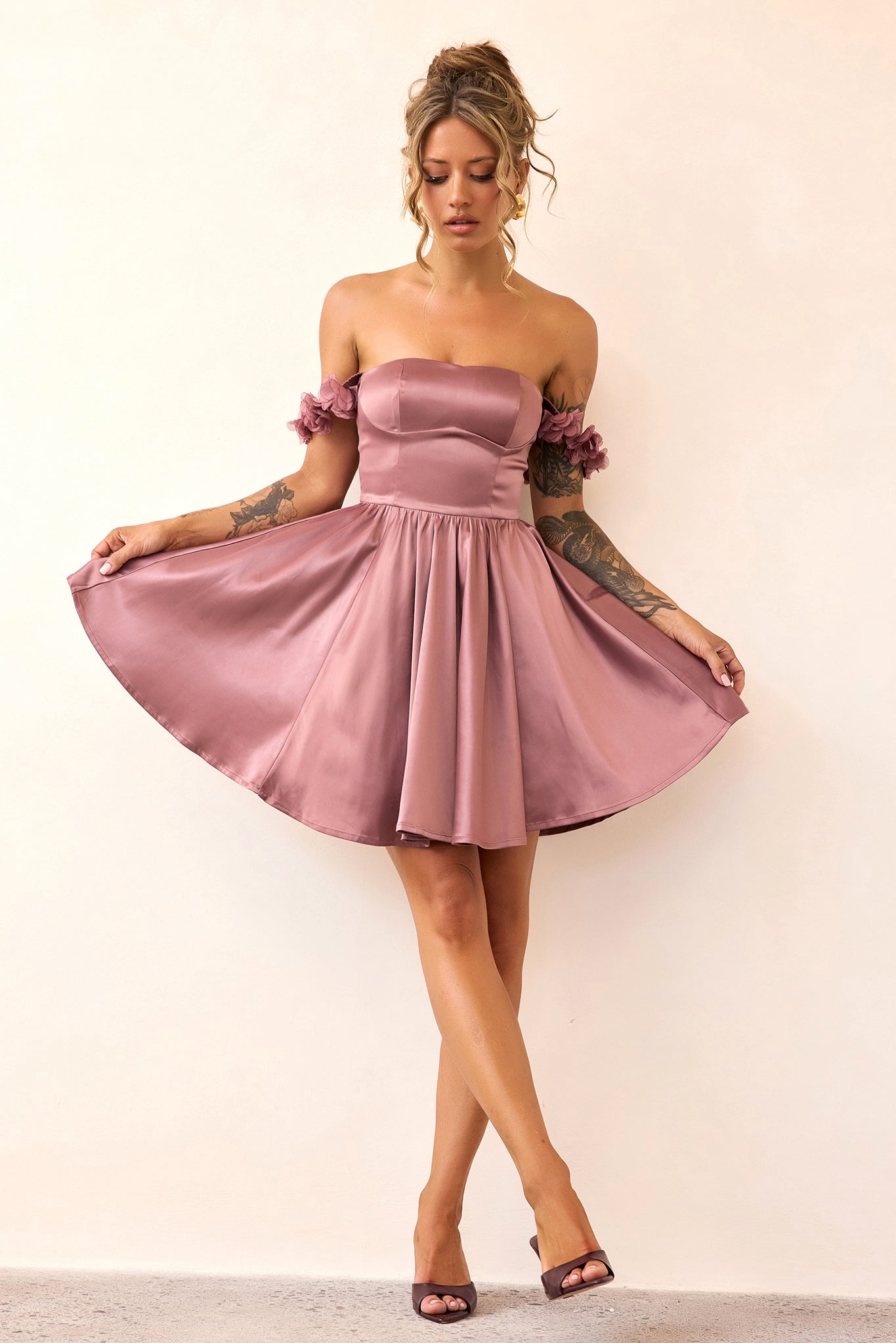 Soft Confession Satin Mini Dress - Mauve