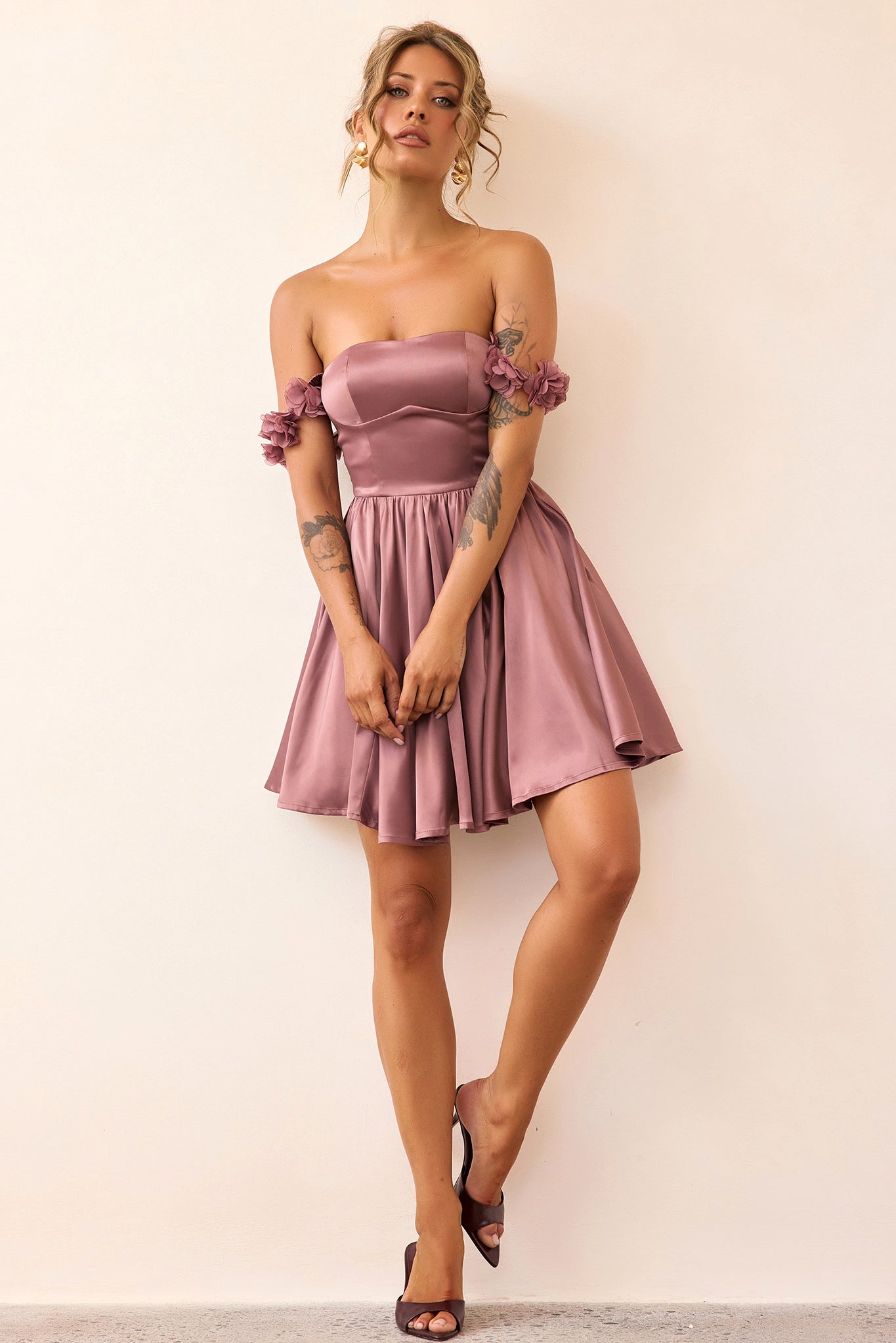 Soft Confession Satin Mini Dress - Mauve