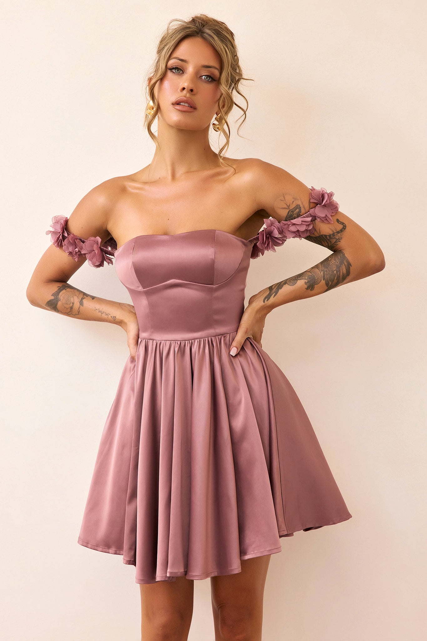 Soft Confession Satin Mini Dress - Mauve