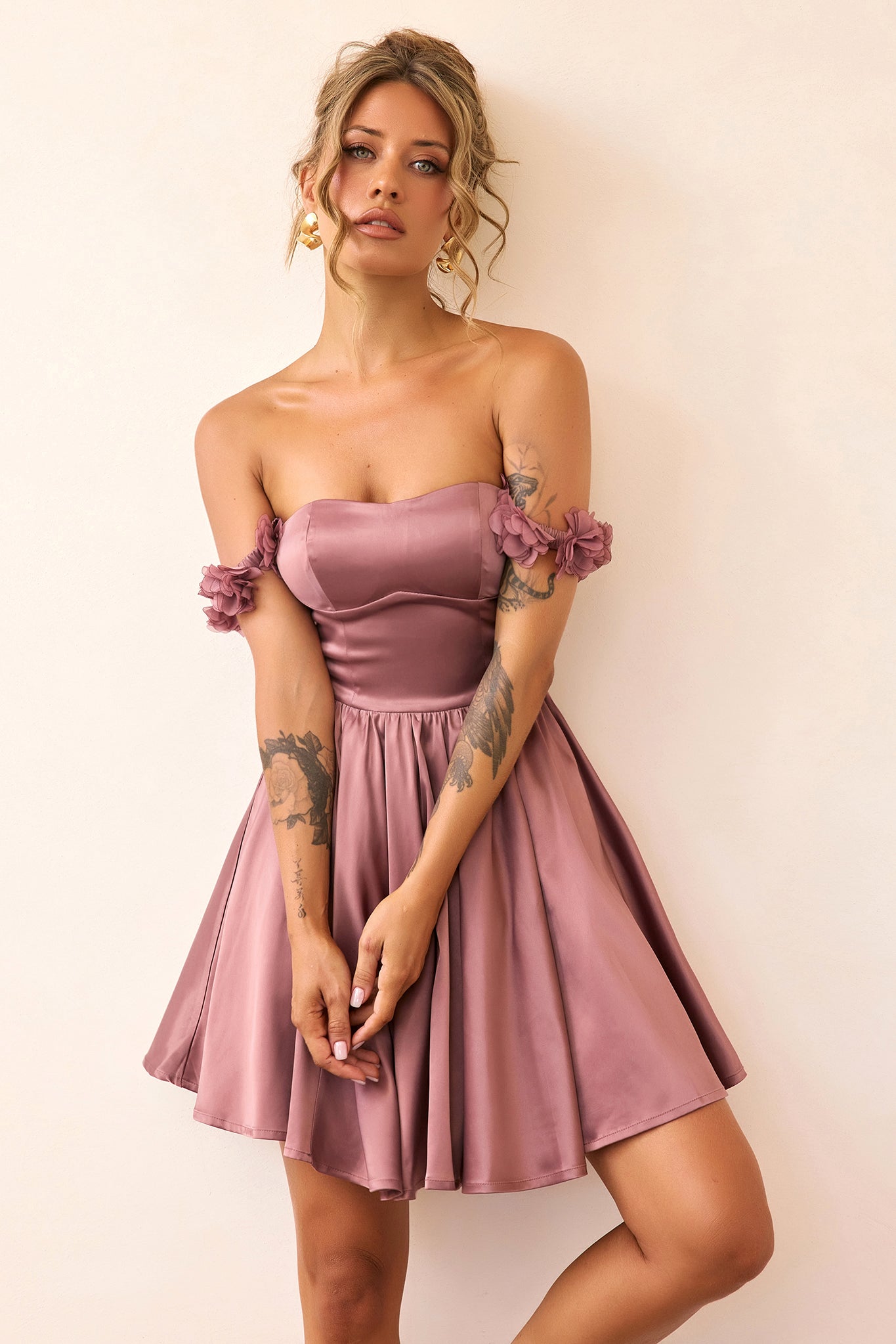 Soft Confession Satin Mini Dress - Mauve