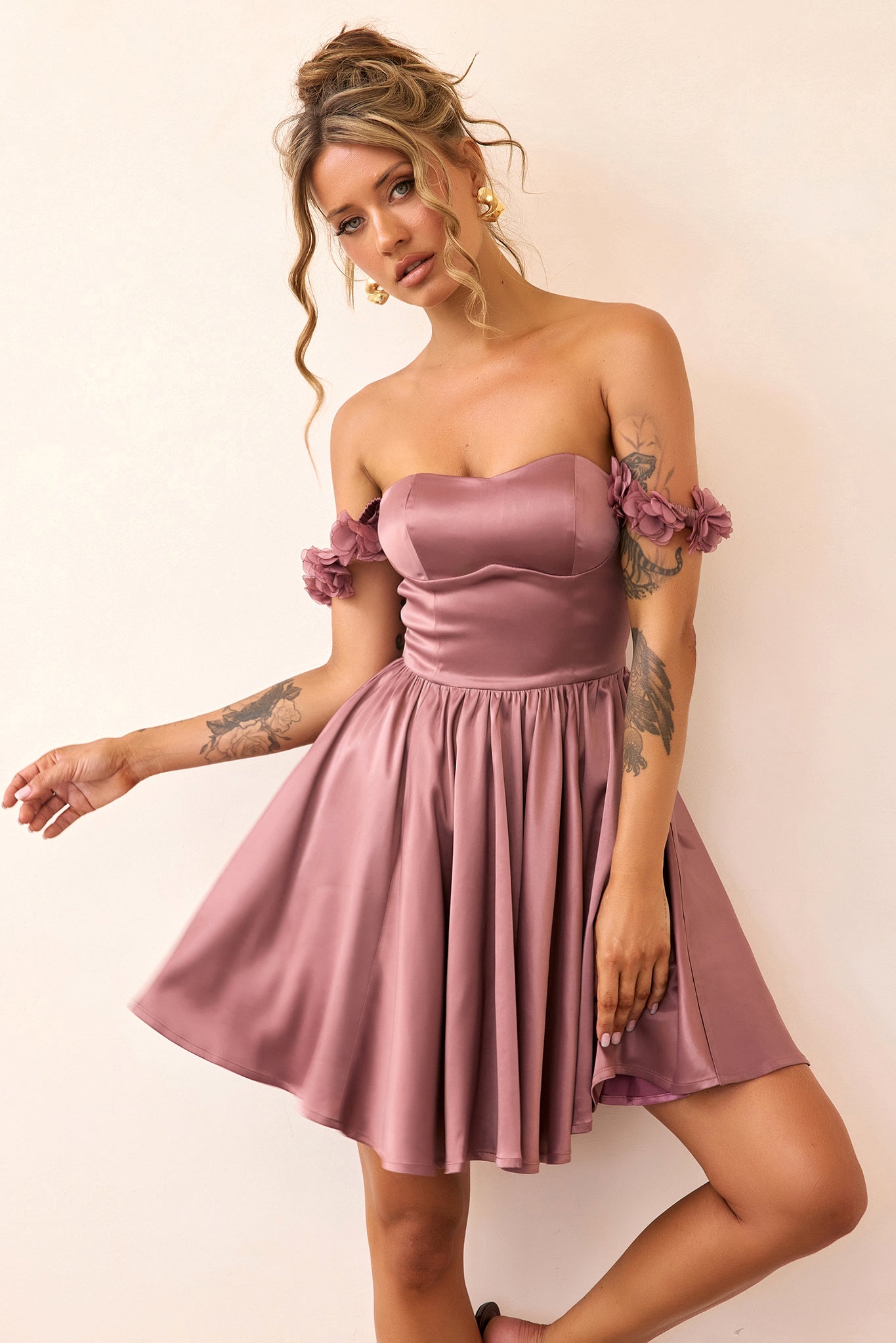 Soft Confession Satin Mini Dress - Mauve