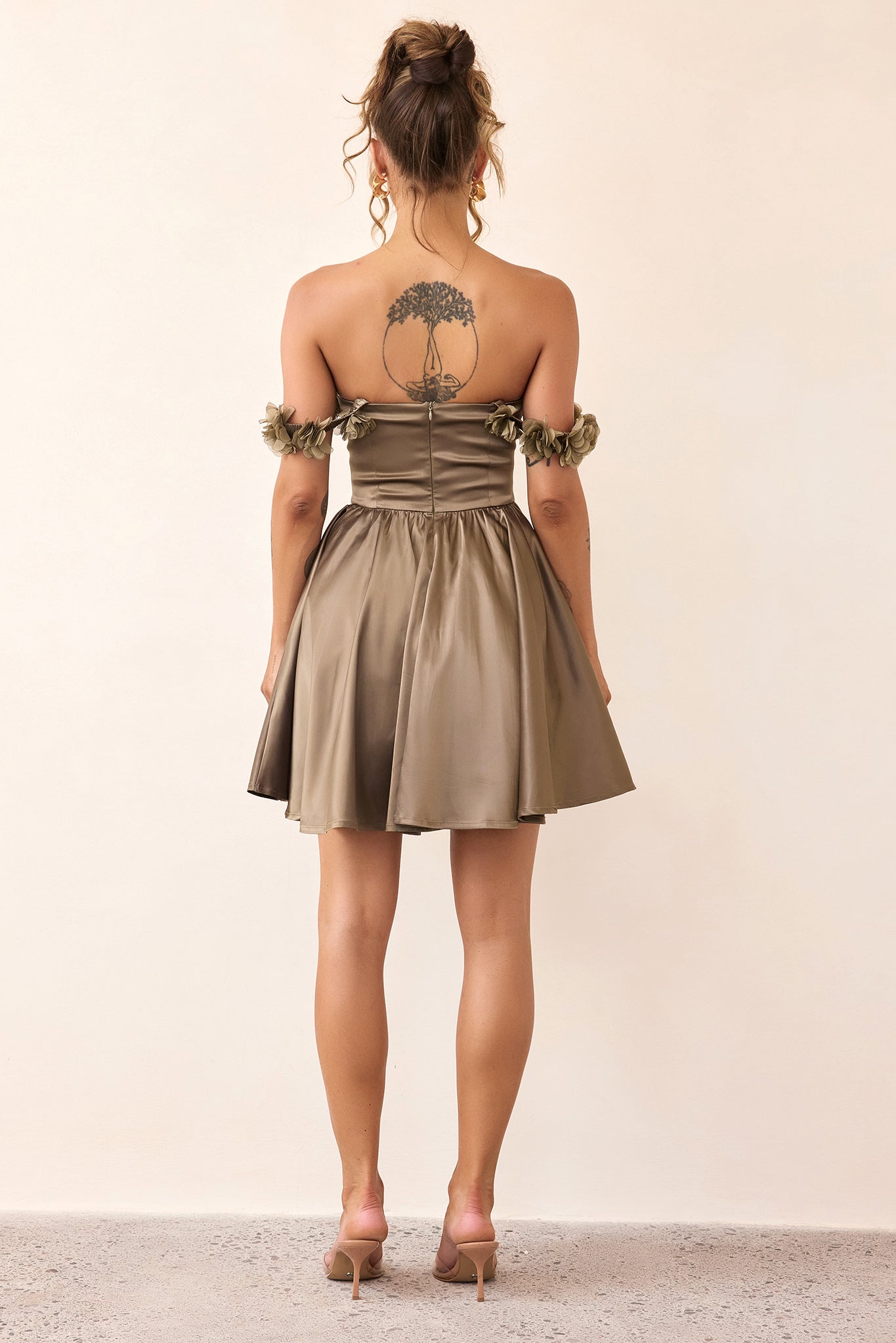 Soft Confession Satin Mini Dress - Olive Khaki