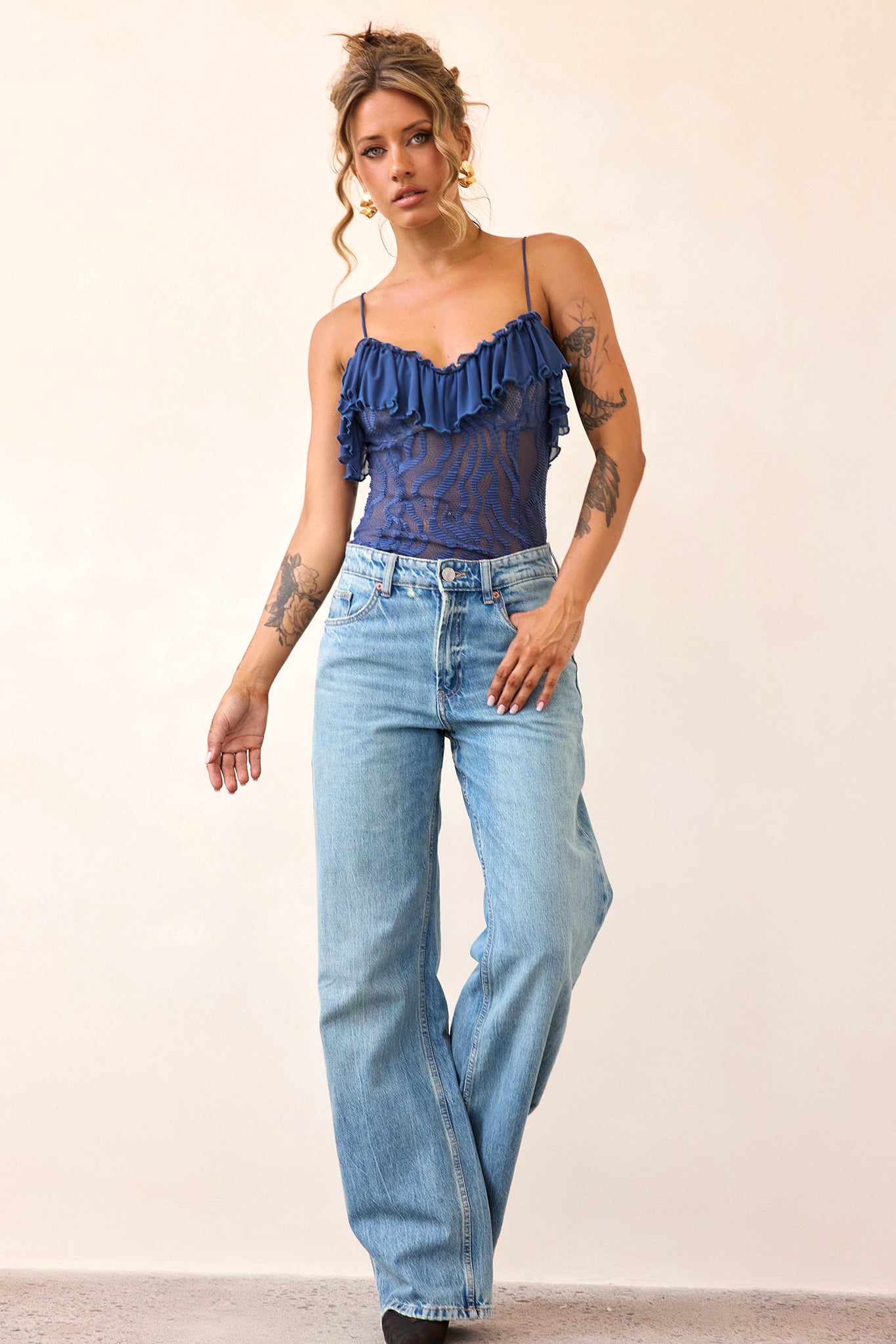 Soft Whispers Lace Bodysuit - Midnight Blue