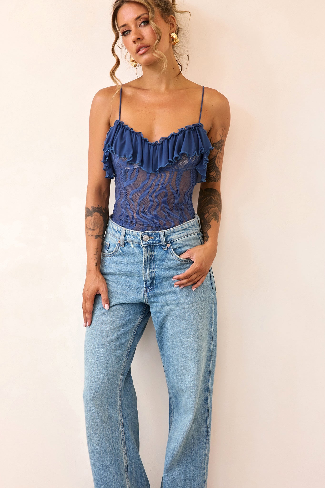Soft Whispers Lace Bodysuit - Midnight Blue