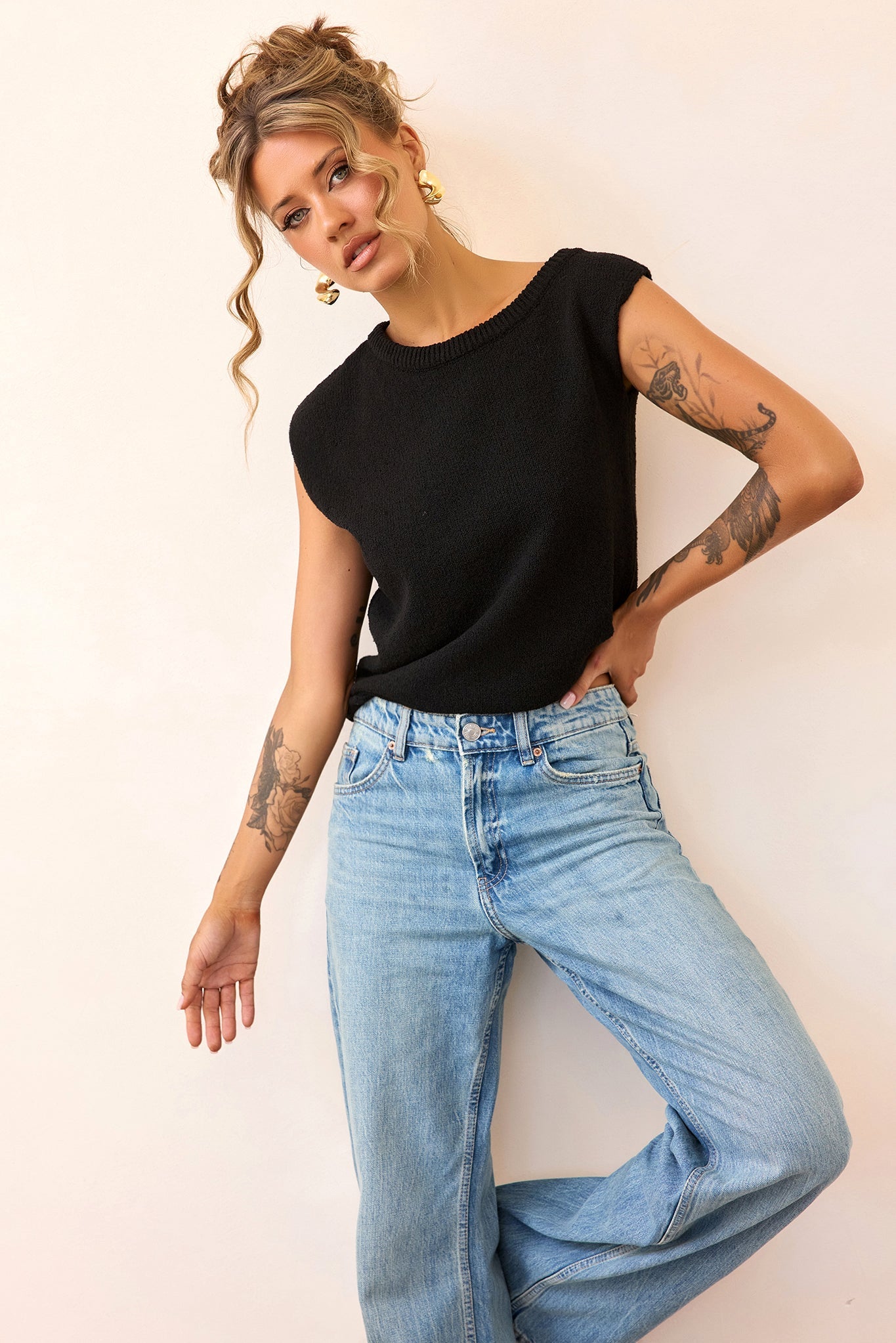 Dance In The Sun Knit Top - Black