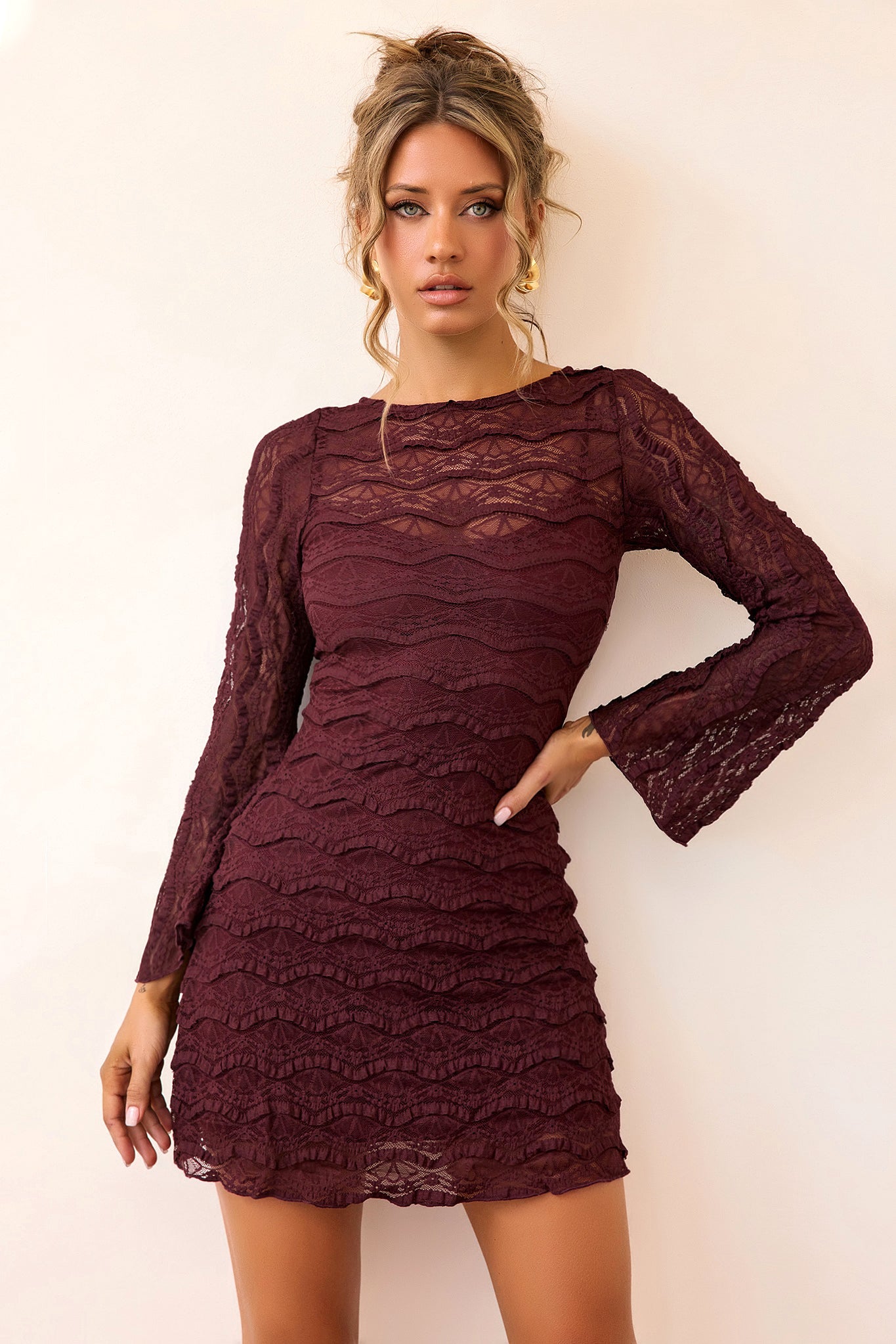 Silent Muse Lace Mini Dress - Plum