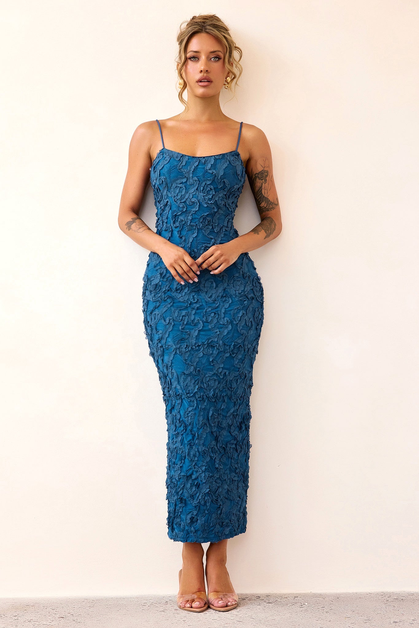 Petal Trace Midi Dress - Midnight Blue