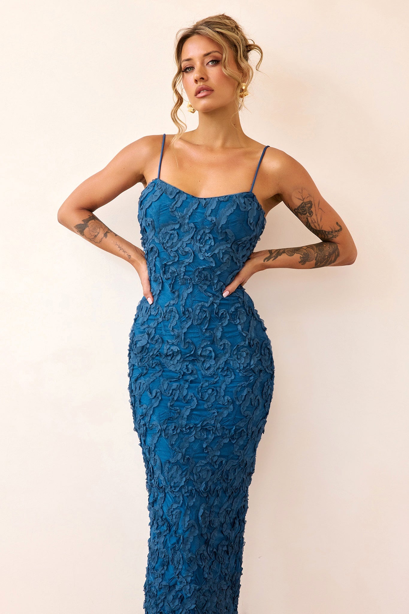 Petal Trace Midi Dress - Midnight Blue