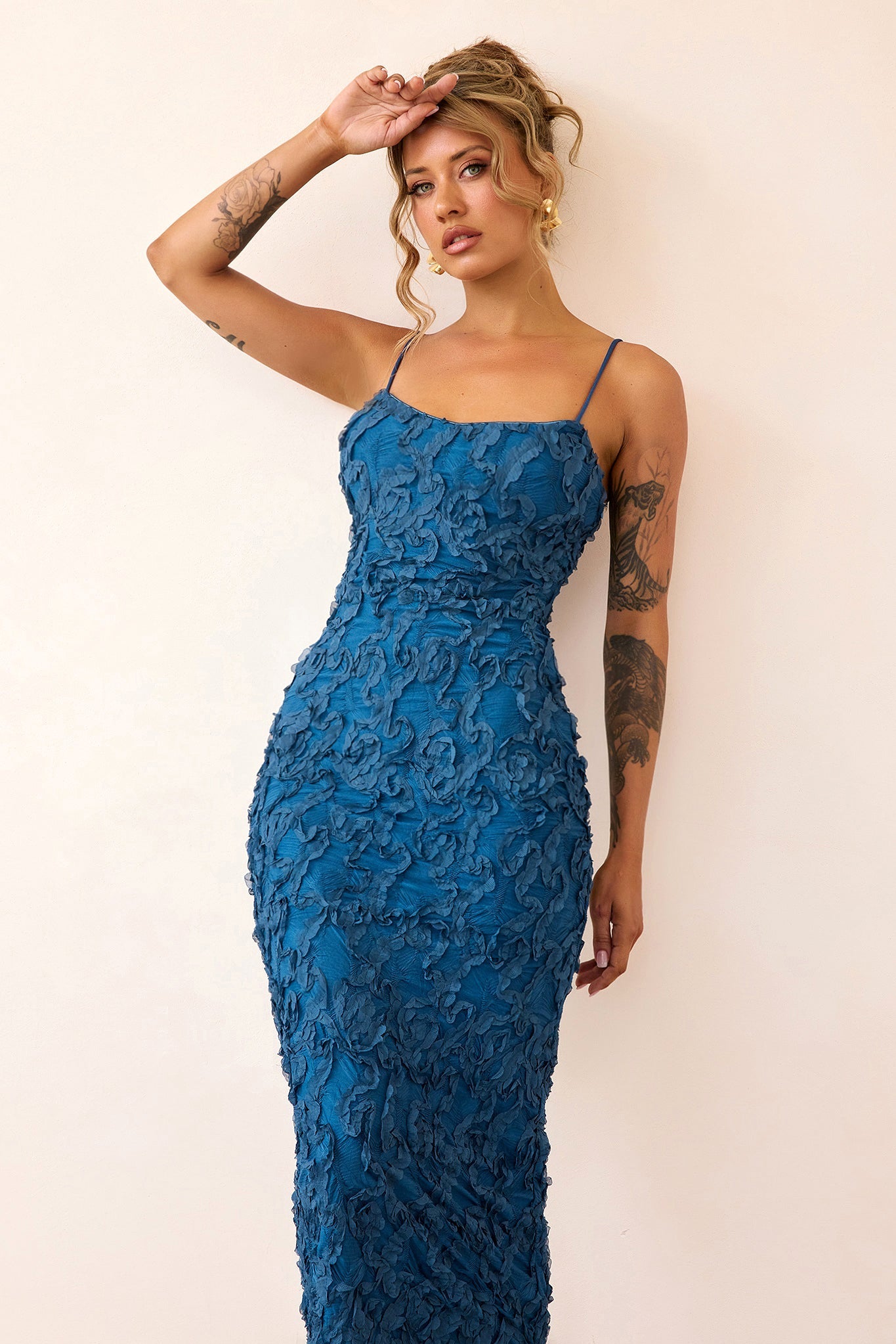 Petal Trace Midi Dress - Midnight Blue