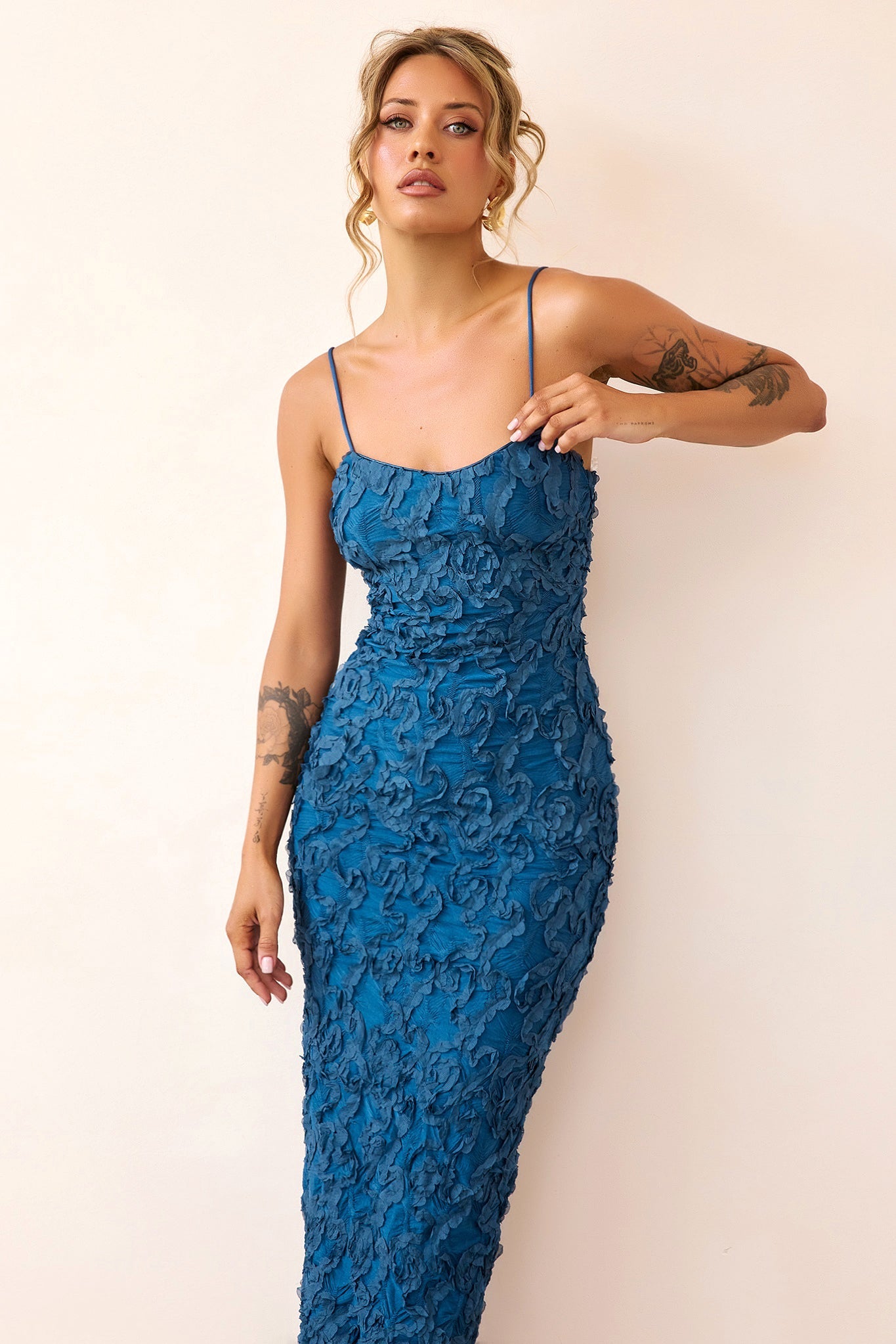 Petal Trace Midi Dress - Midnight Blue