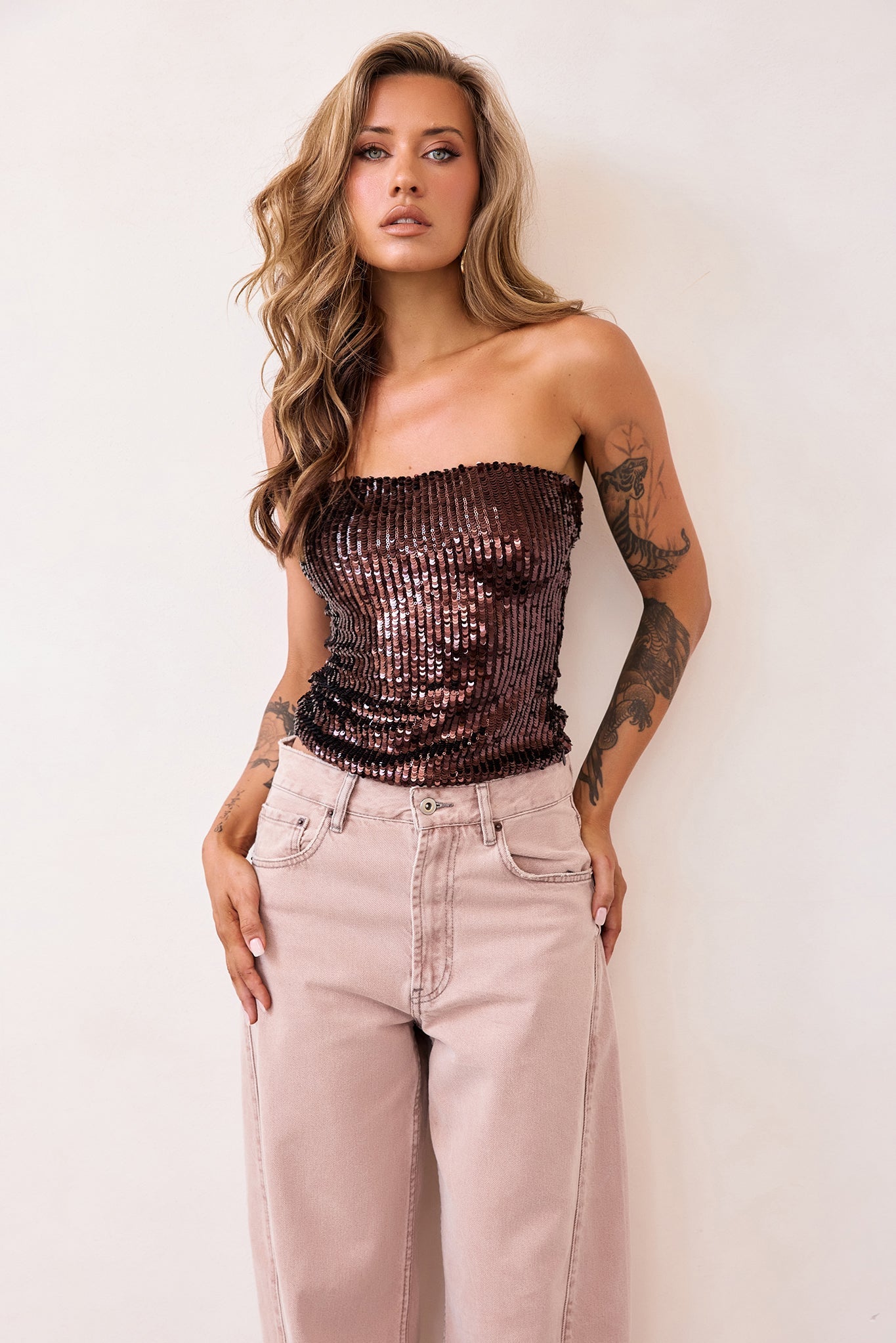 Midnight Pulse Sequin Top - Chocolate