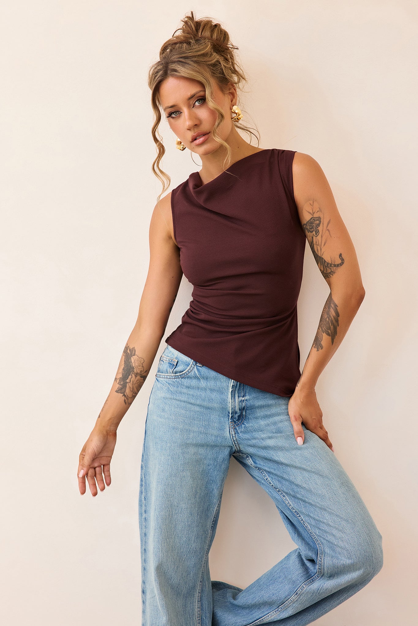 After Dark Drape Jersey Top - Cocoa