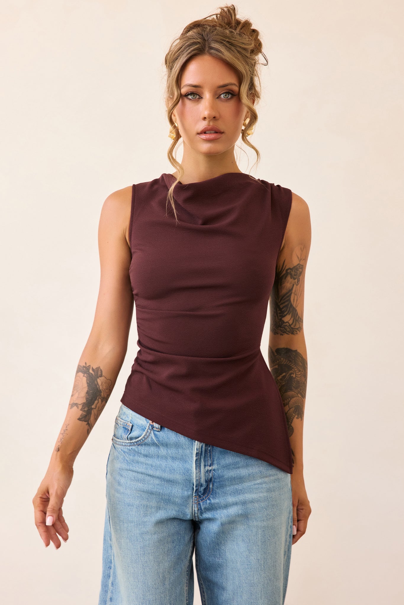 After Dark Drape Jersey Top - Cocoa
