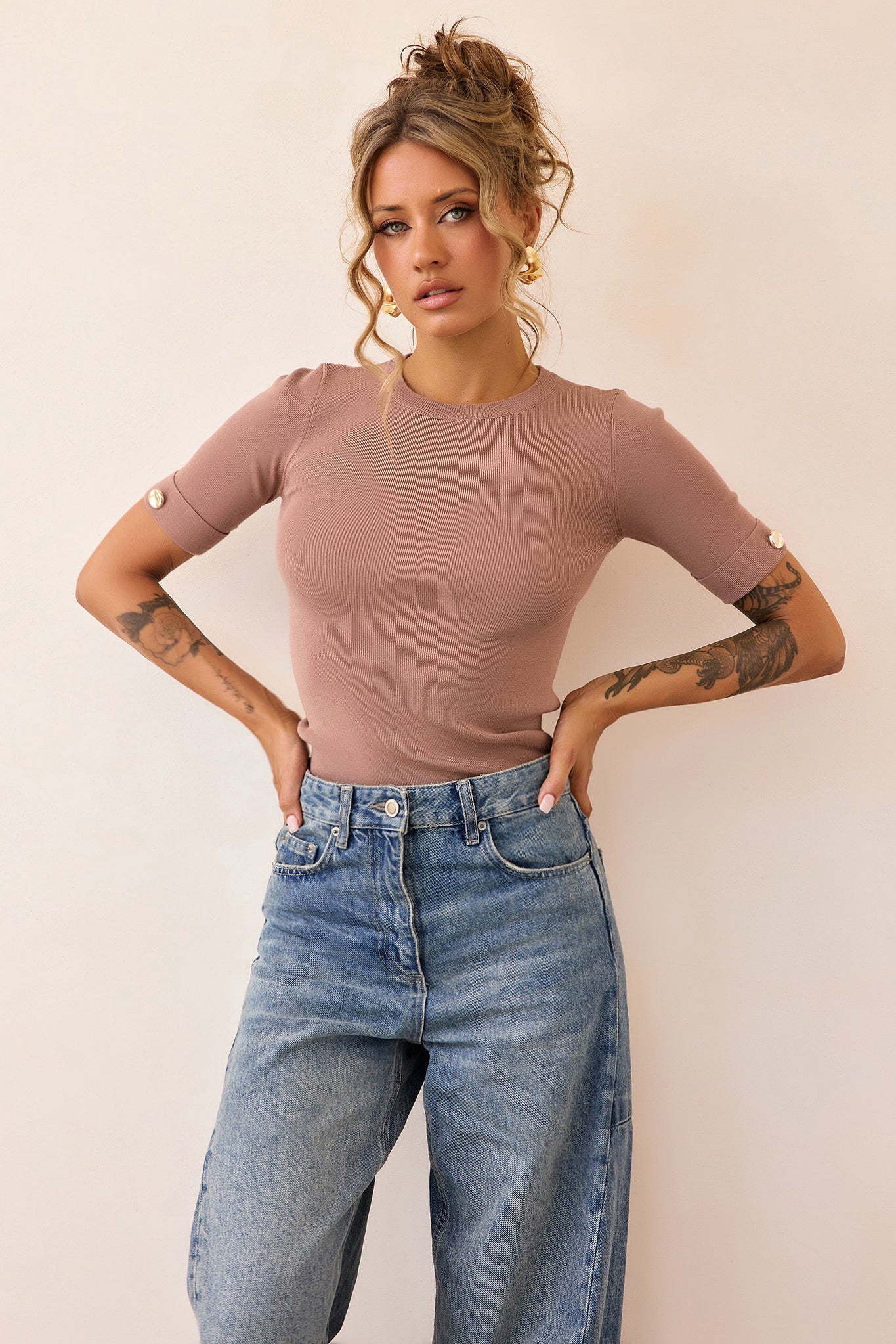 Sculpt Rib Knit Top - Mocha
