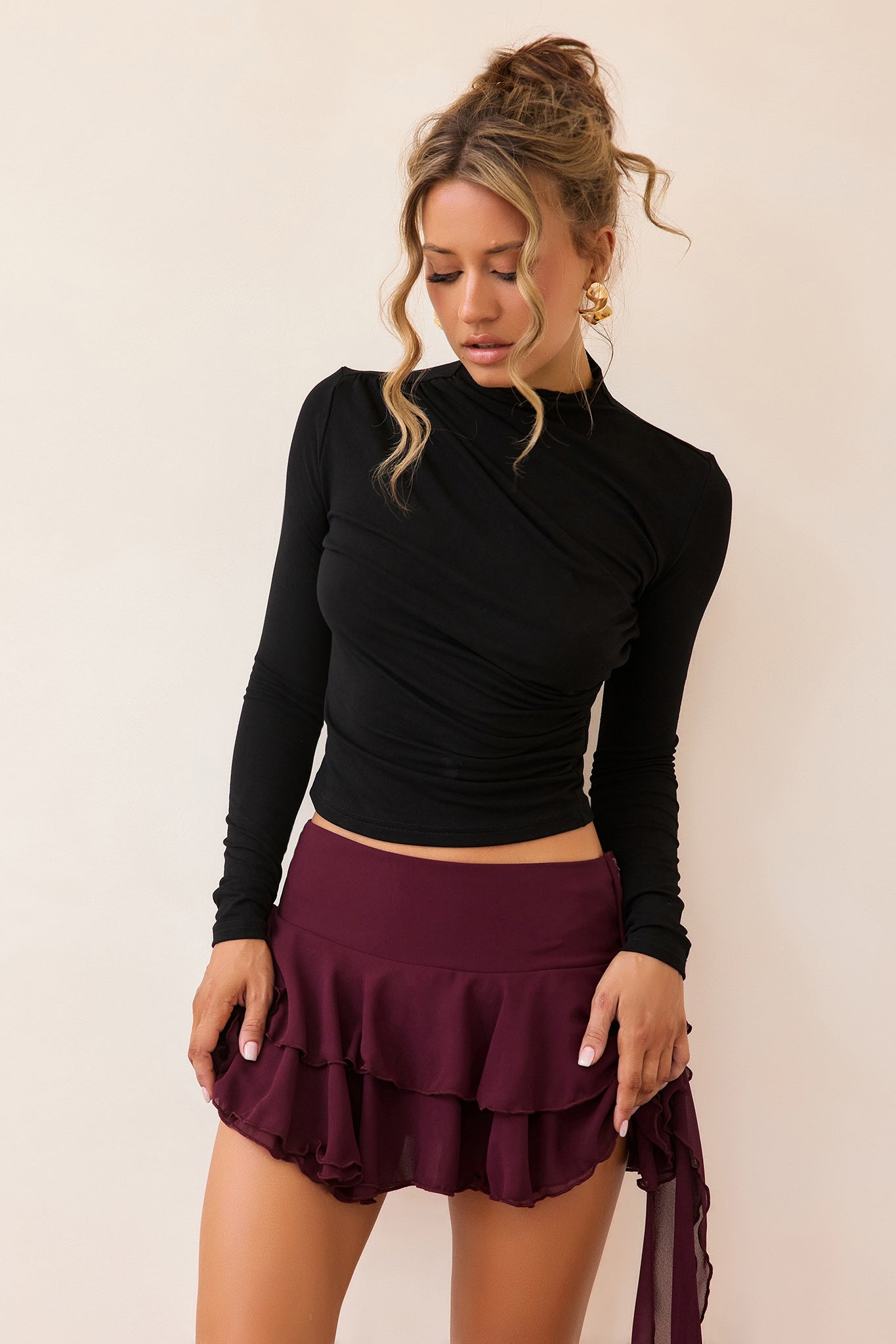 Contour Whisper Jersey Top - Black