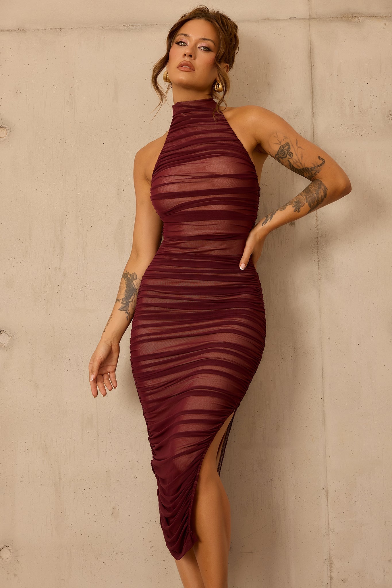 Caught In One Moment Midi Dress - Wine