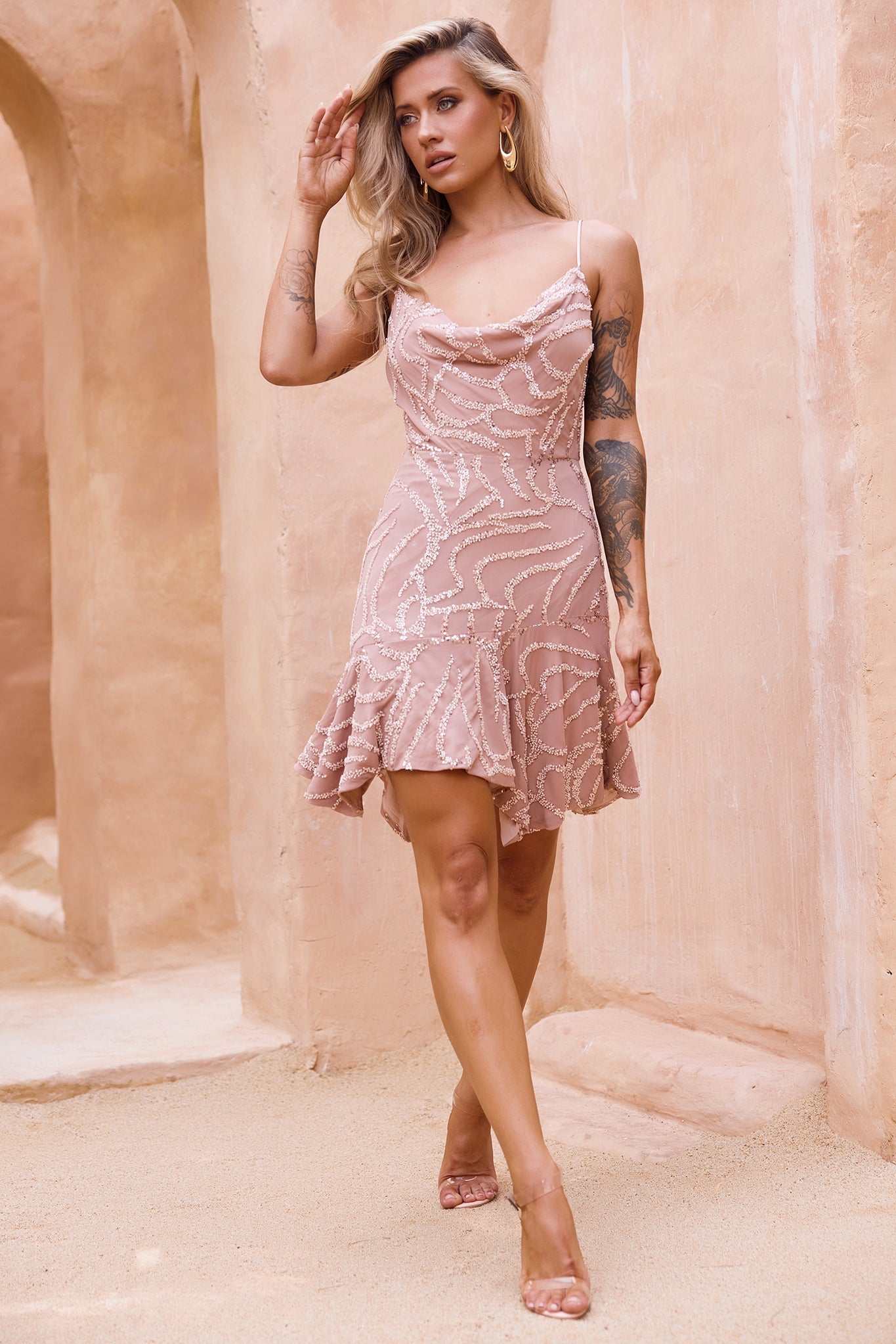 Coconico Beaded Mini Dress - Mocha