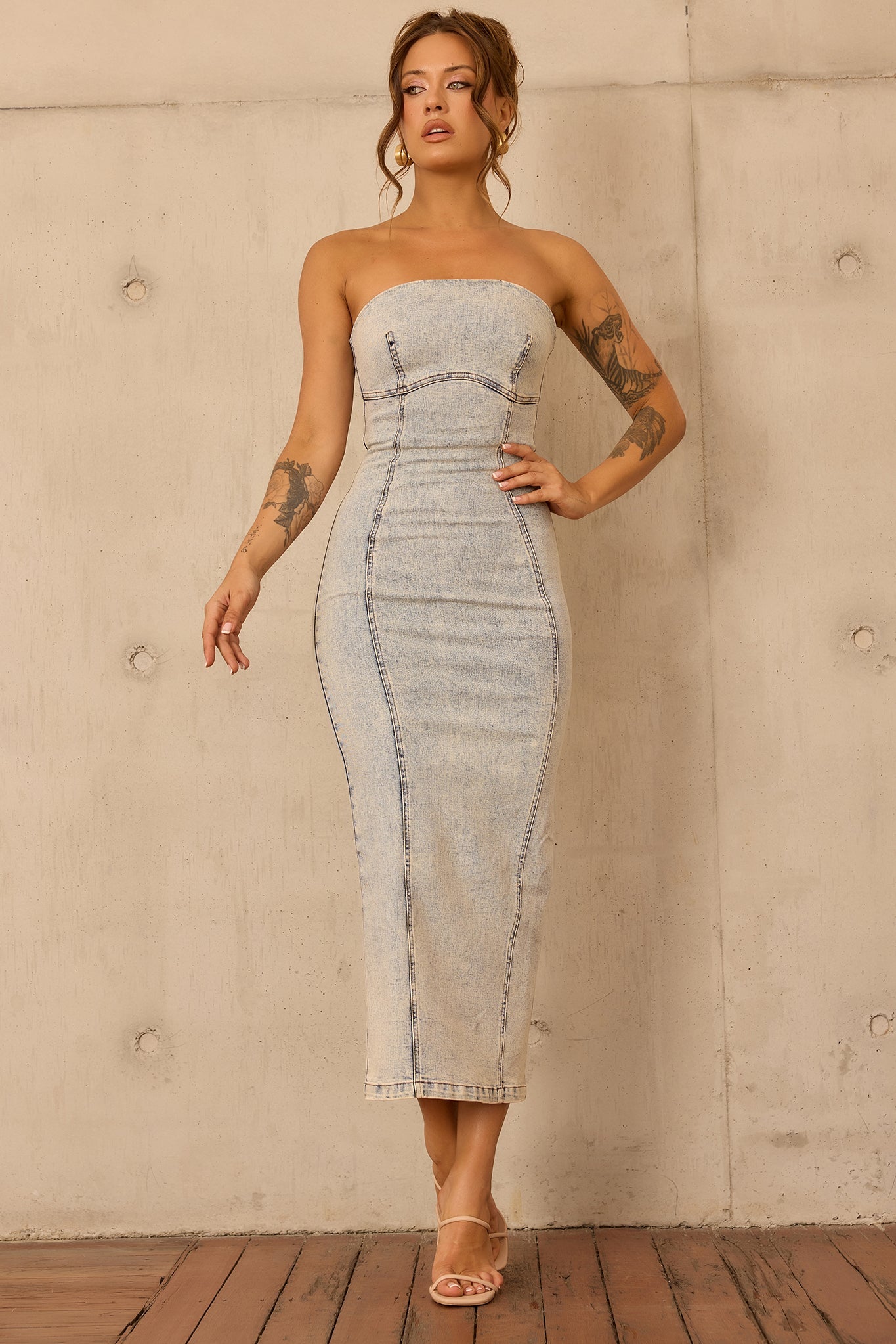 Curve Appeal Denim Midi Dress - Washed Blue