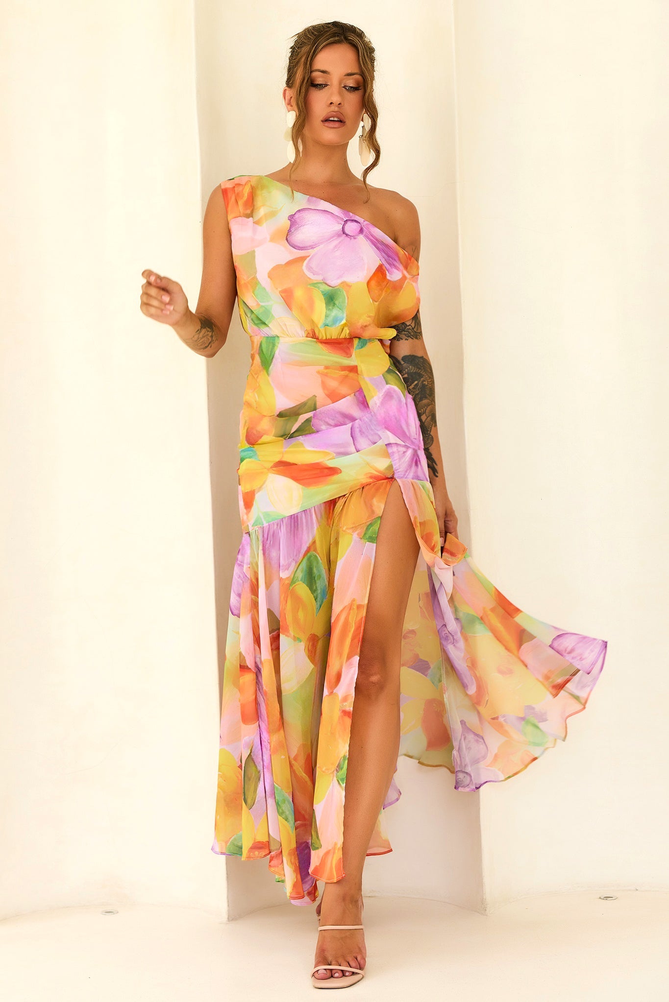 Darling Days Chiffon Maxi Dress - Orange Multi
