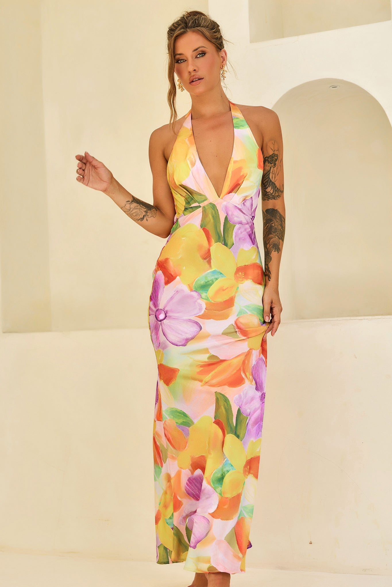 Dream State Satin Maxi Dress - Orange Multi
