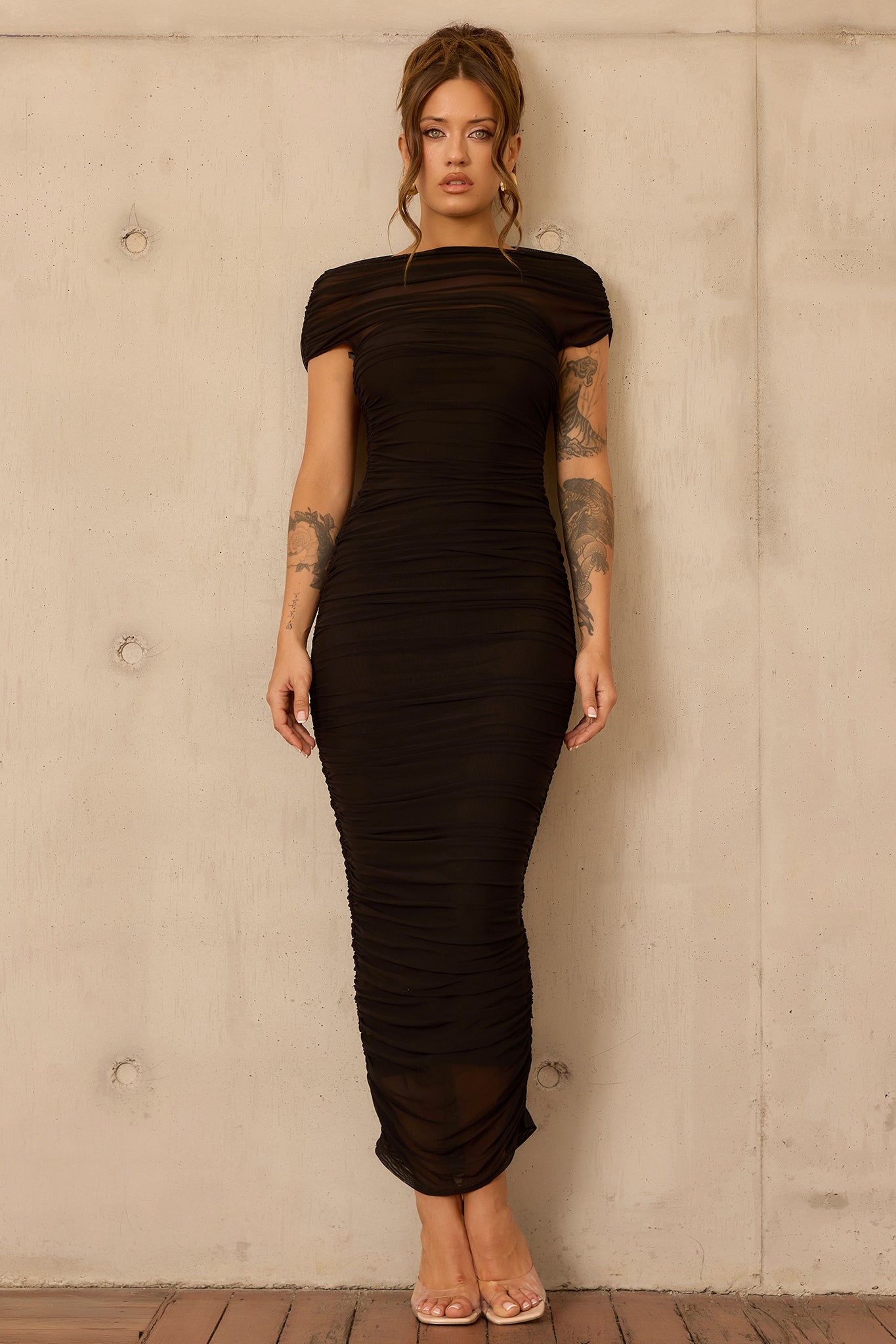 Elysian Mesh Midi Dress - Black