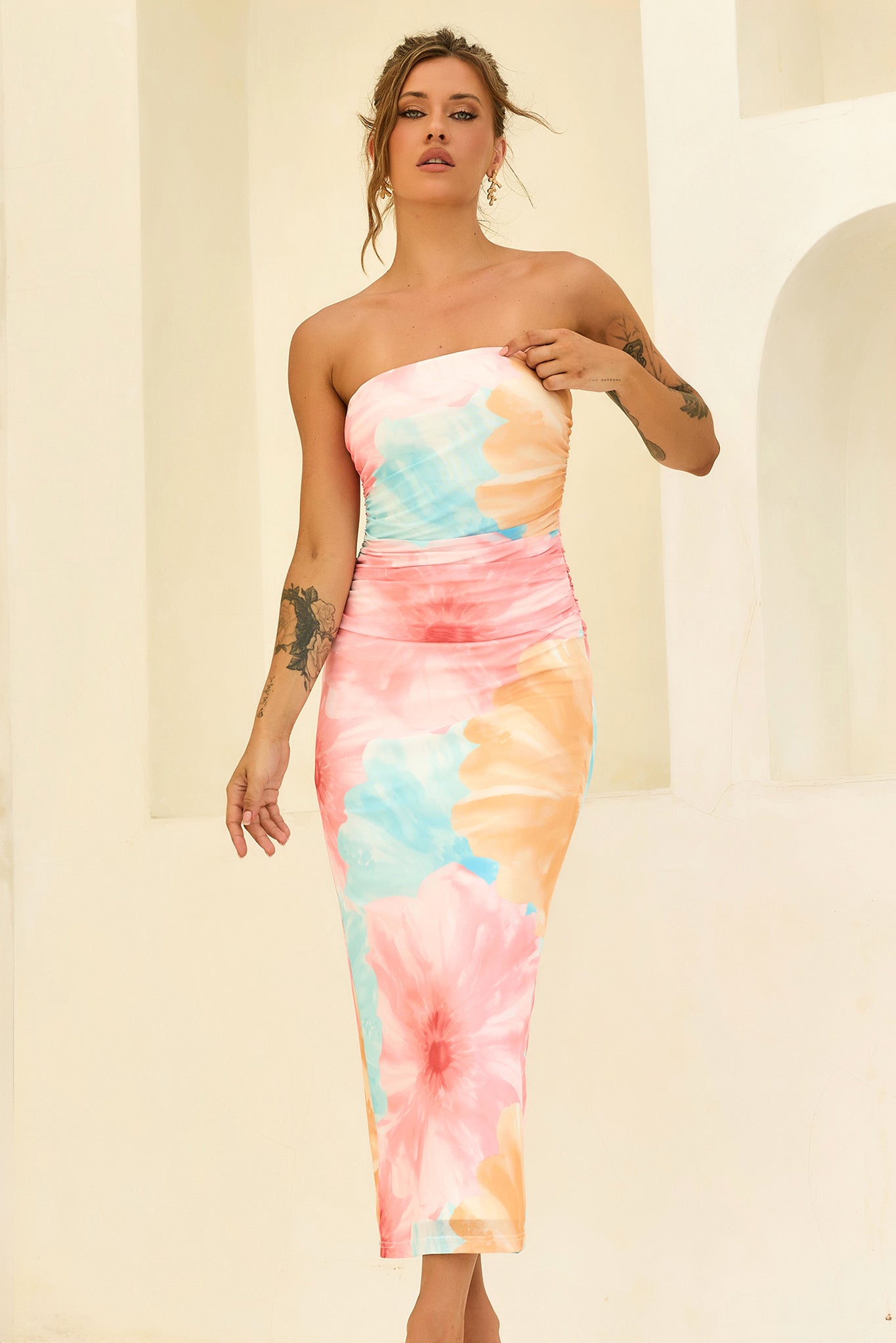 Euphoria Hour Mesh Midi Dress - Pink Blue
