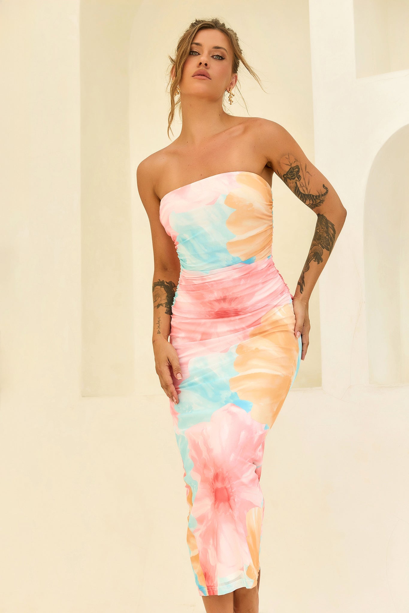 Euphoria Hour Mesh Midi Dress - Pink Blue