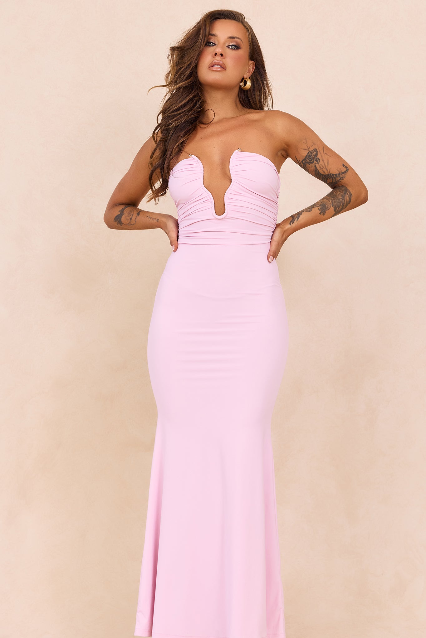 Flirty Whispers Slinky Jersey Maxi Dress - Blush