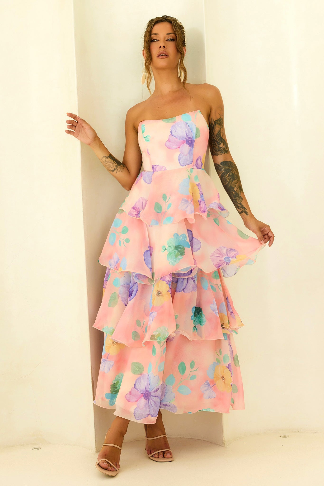 Free Daydream Chiffon Maxi Dress - Peach Multi