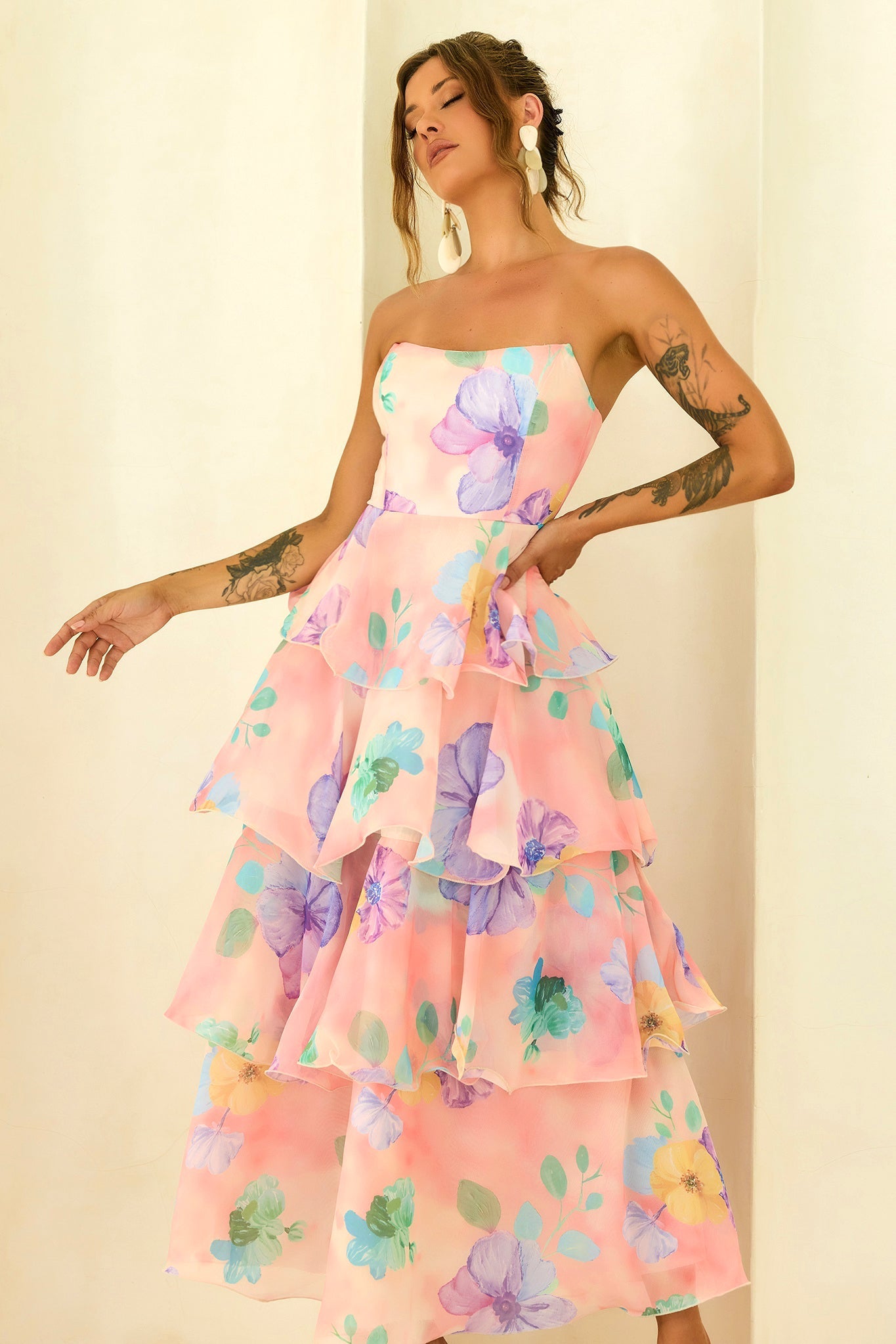 Free Daydream Chiffon Maxi Dress - Peach Multi