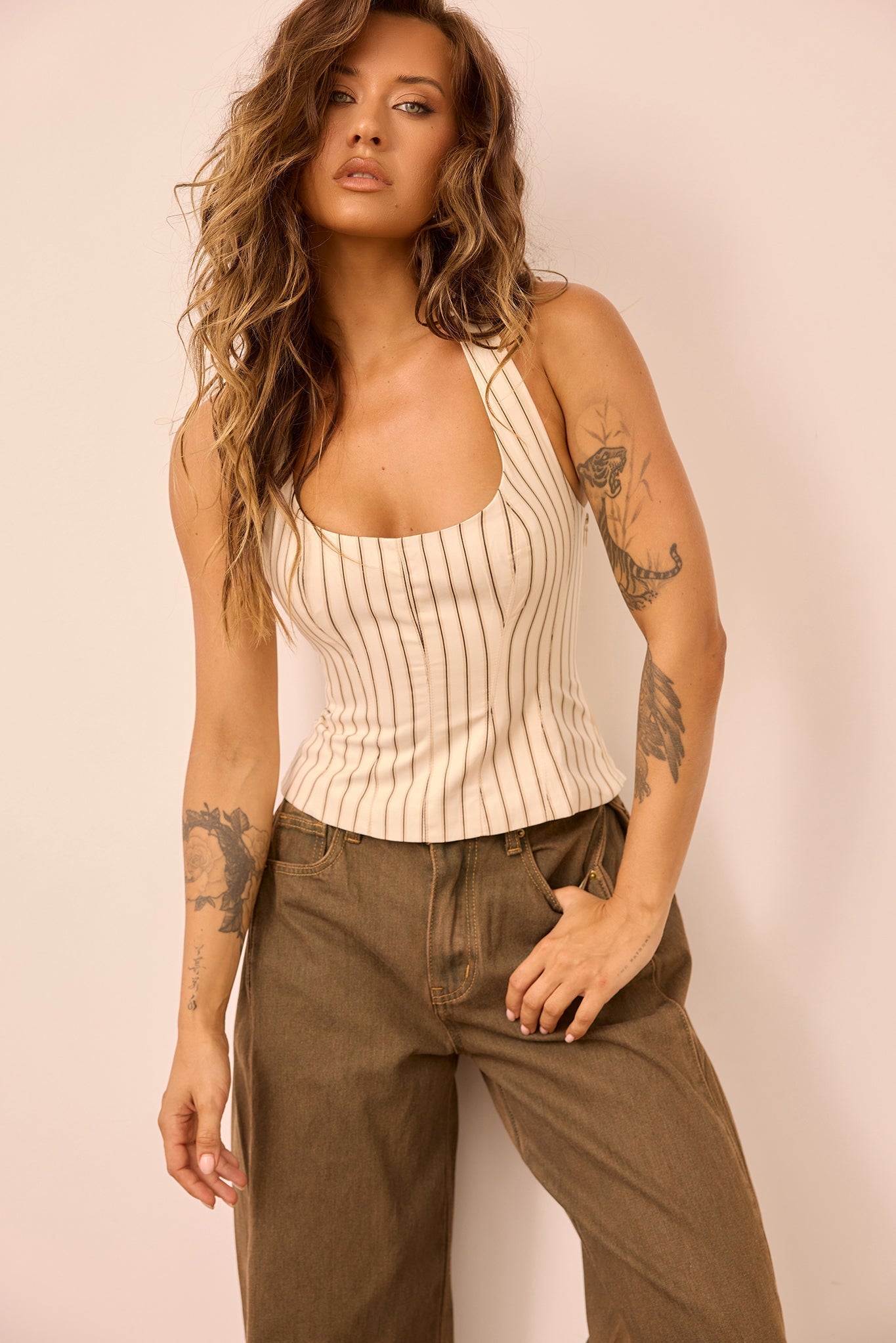 Get My Attention Woven Top - Cream Stripe