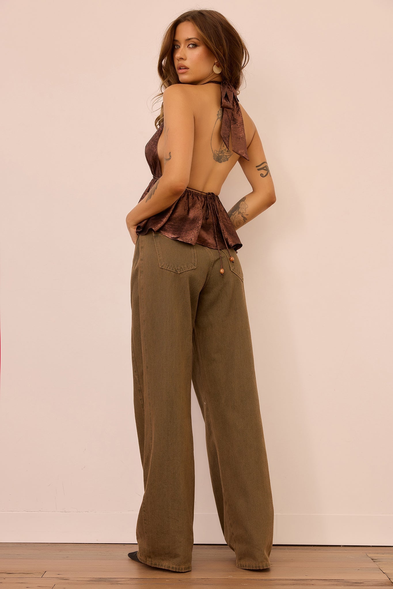 Gilded Whisper Foiled Chiffon Top - Bronze