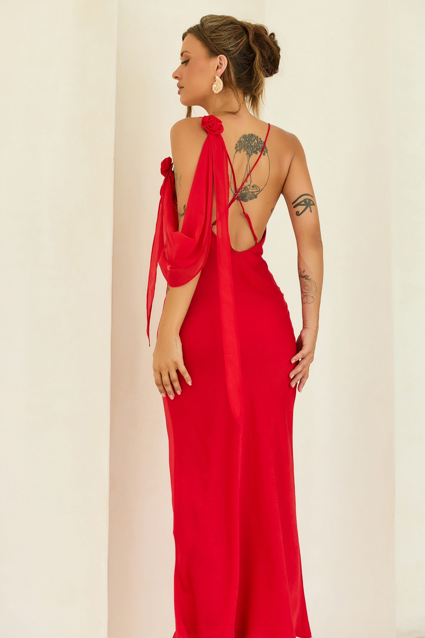 Glow Up Moment Satin Maxi Dress - Red
