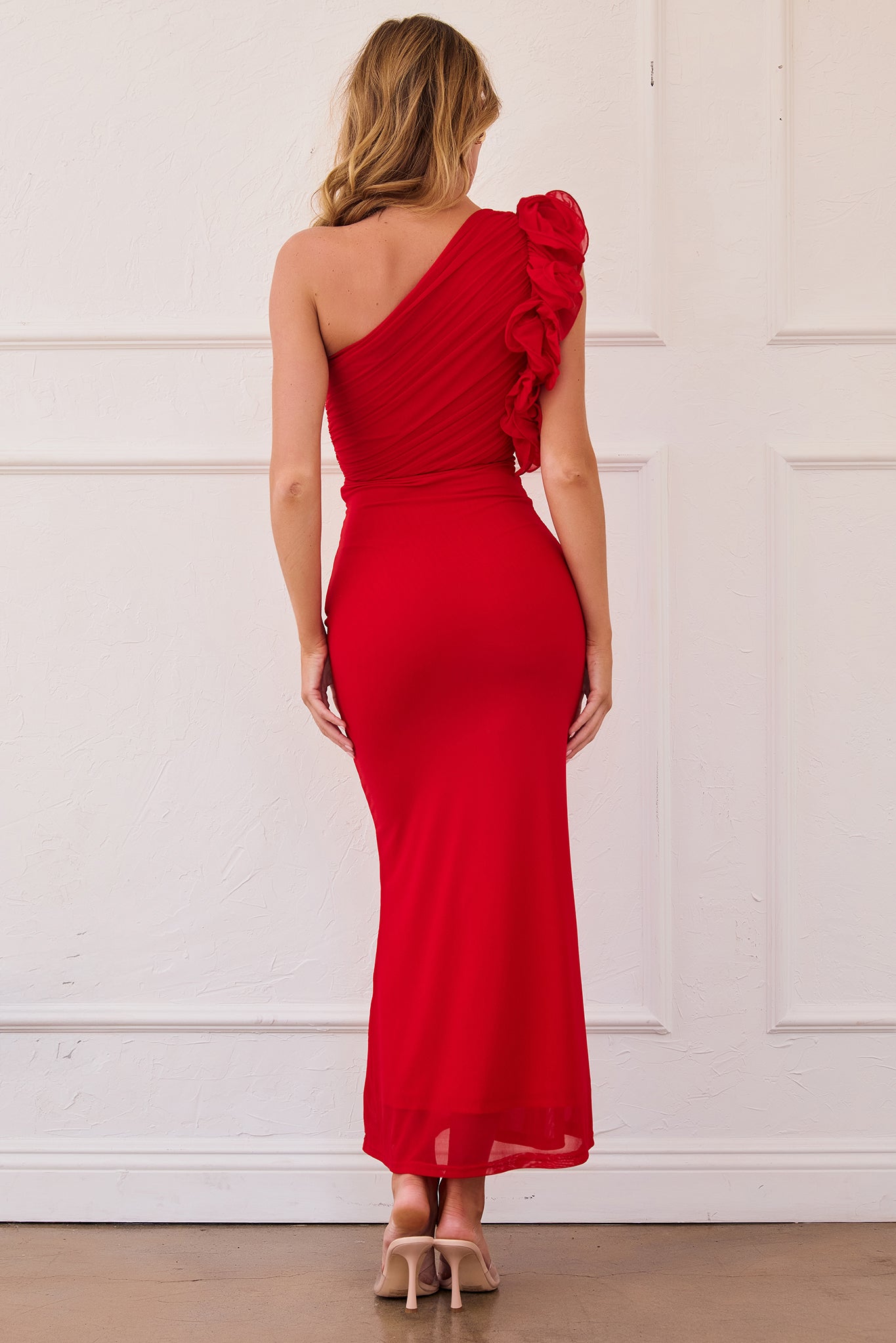 Golden Feelings Mesh Maxi Dress - Red