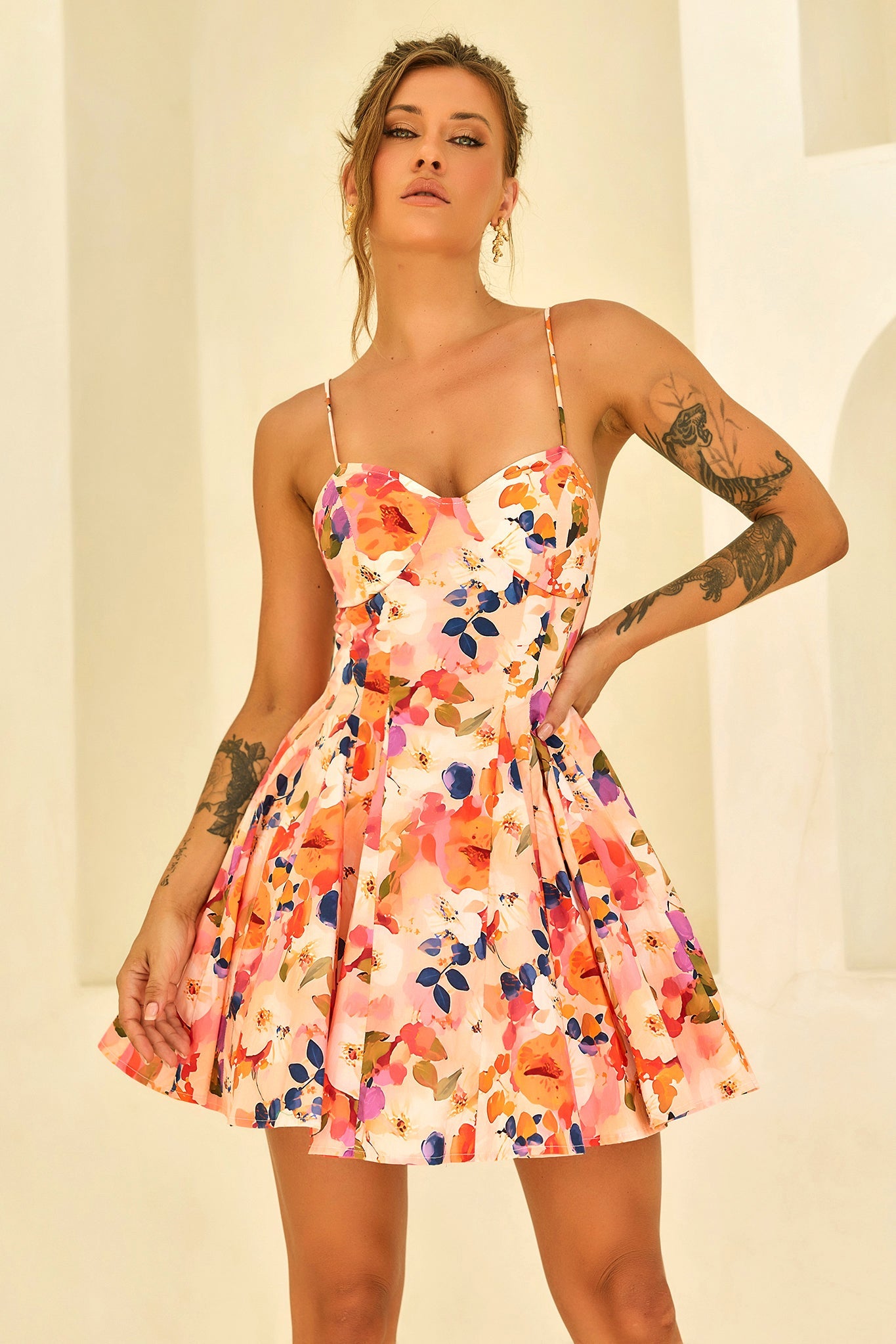 Look Twice Woven Mini Dress - Peach Multi