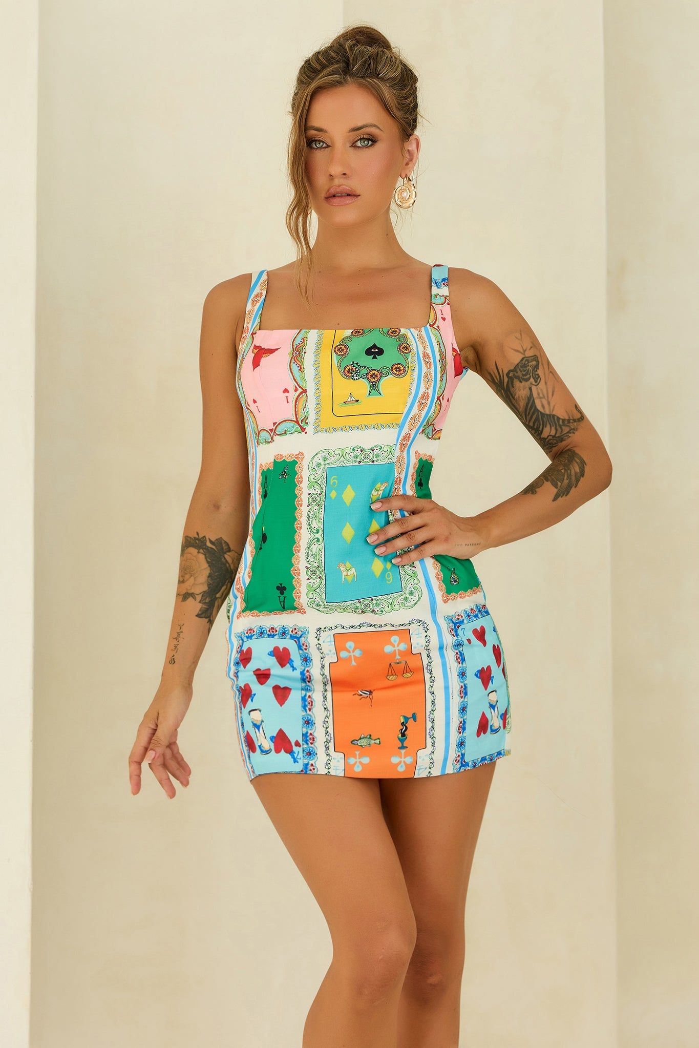 Lucky Deck Woven Mini Dress - Mint Multi