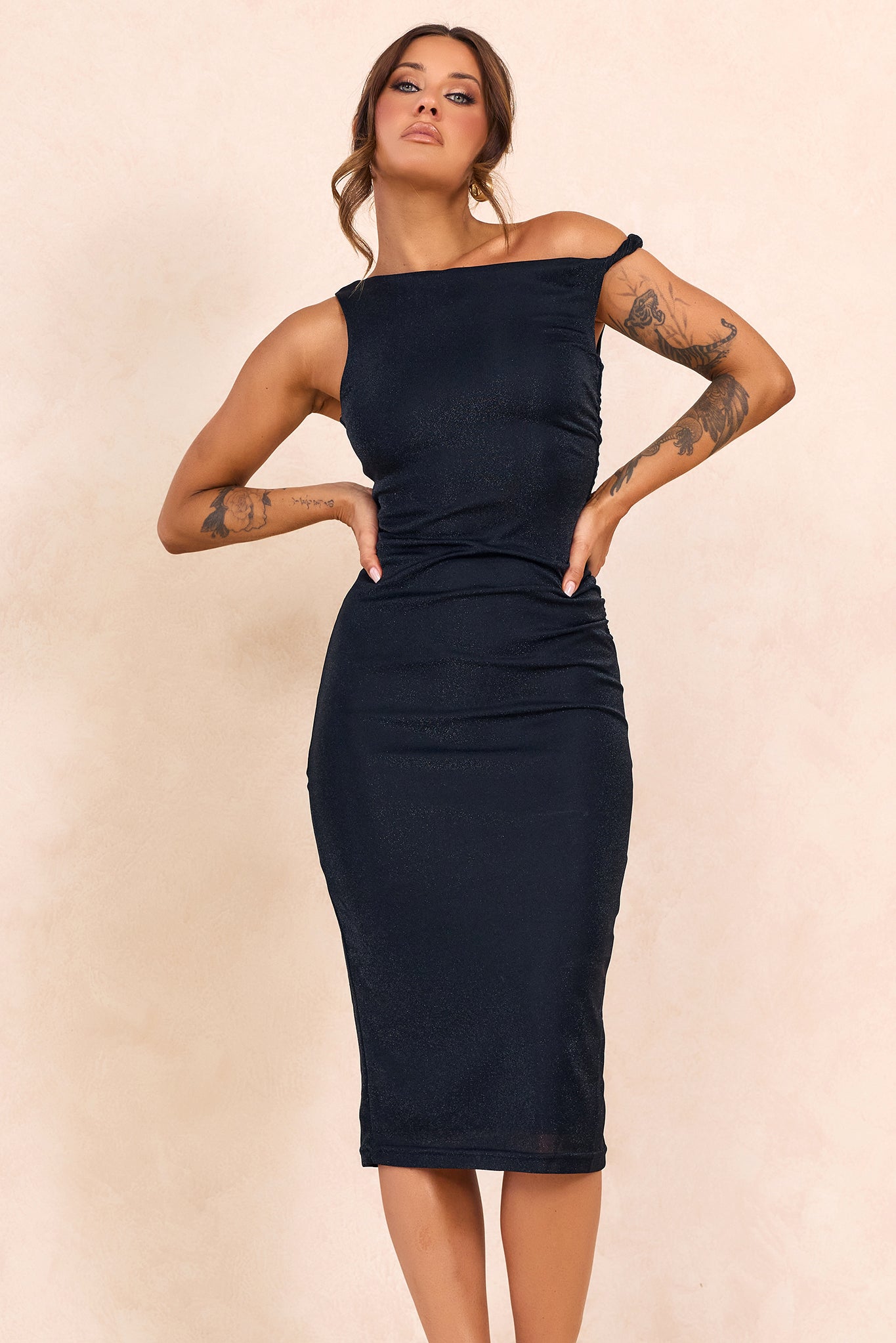 Luxe Lovers Lurex Jersey Midi Dress - Black