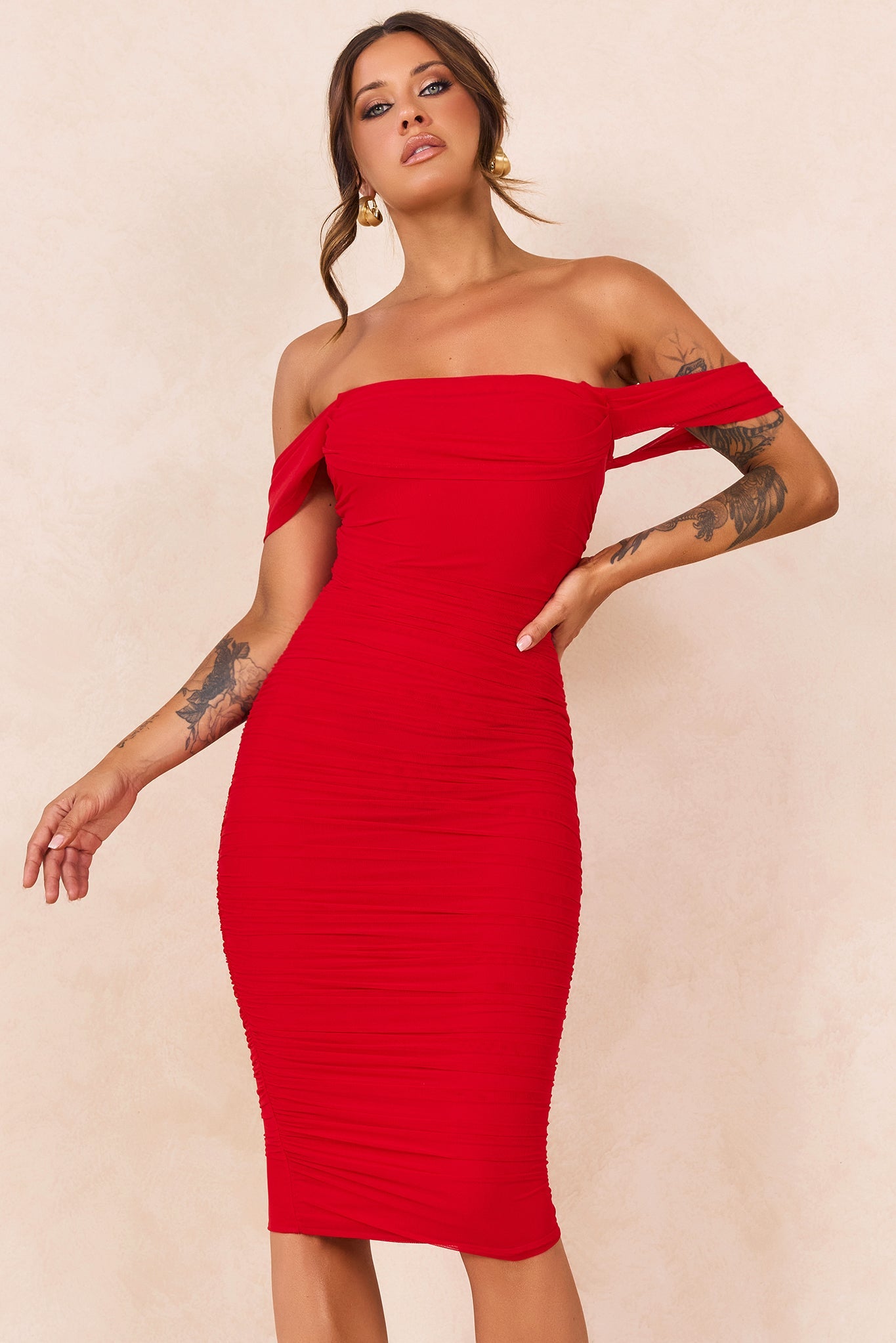 Main Character Mesh Midi Dress - Red