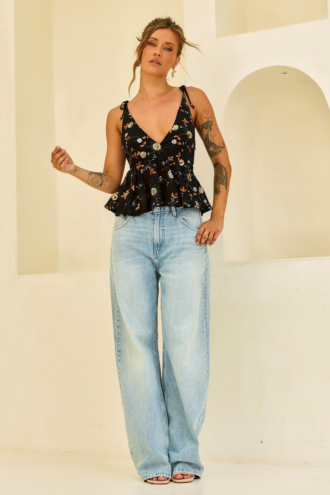 Moonbeam Luxe Sequin Chiffon Top - Black