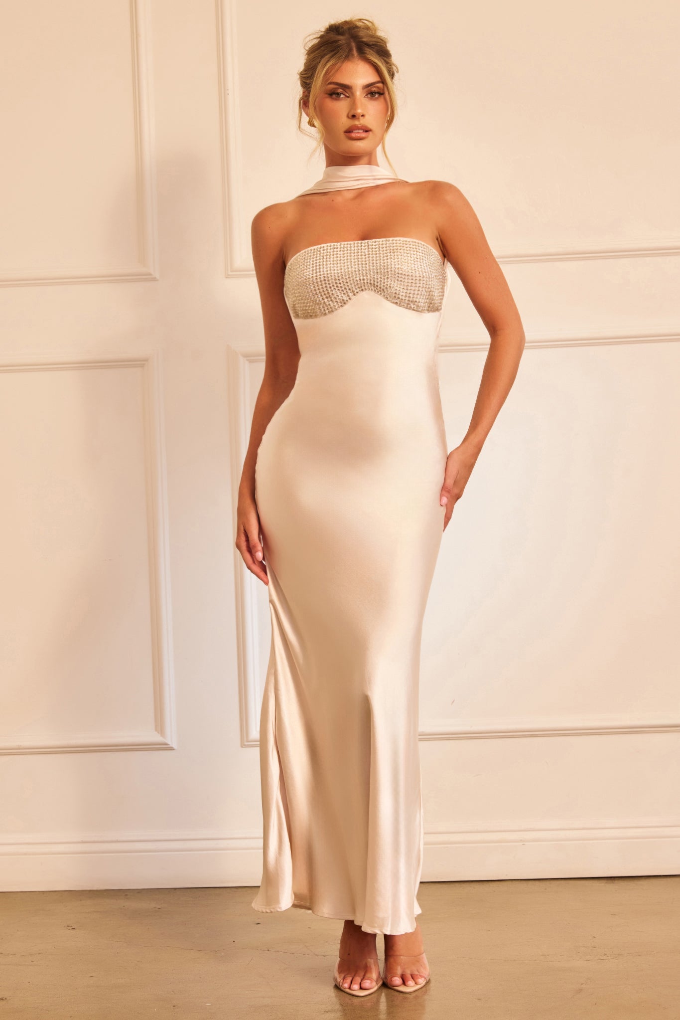 Moonlit Mirage Maxi Dress - Champagne