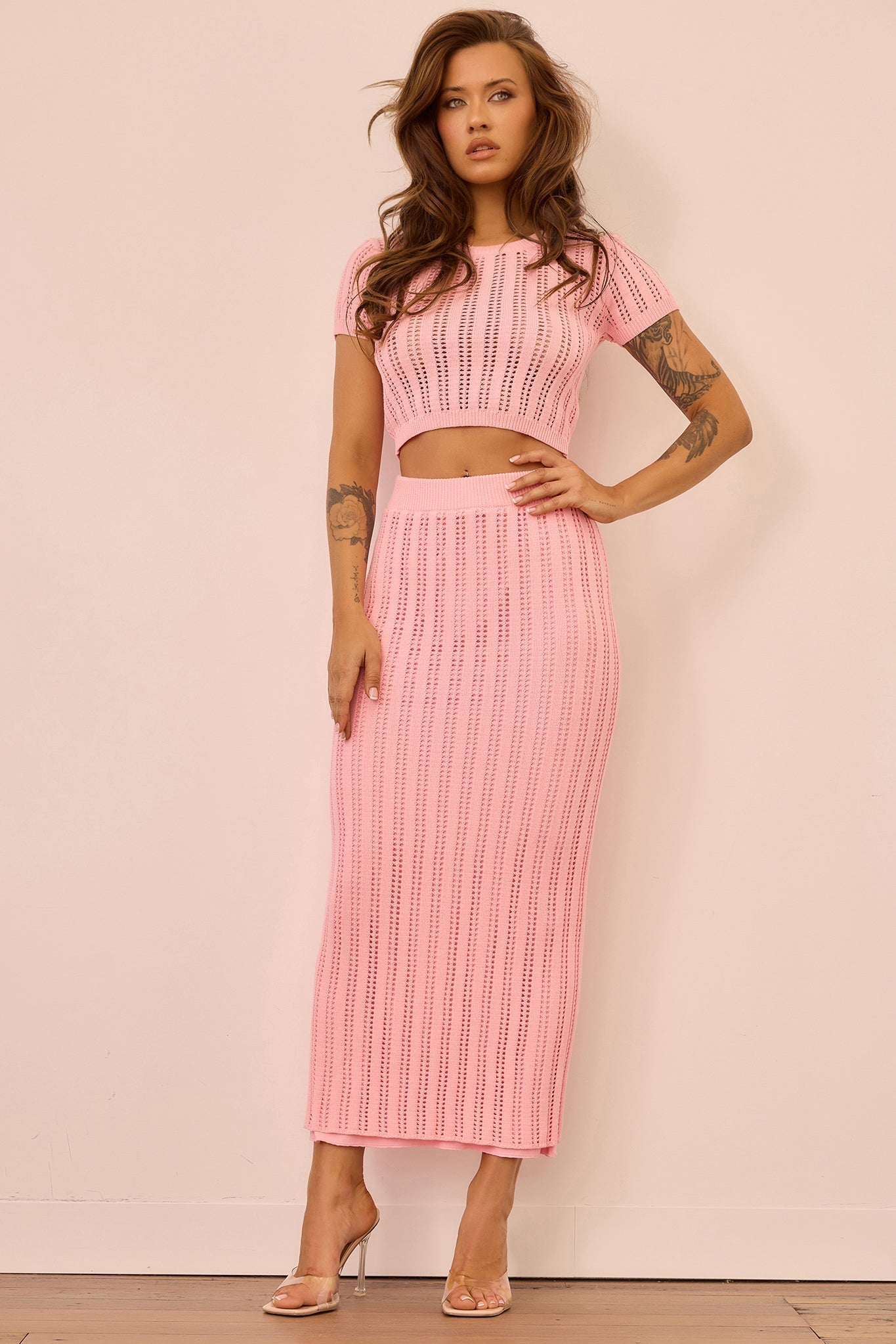 Night Breeze Knit Crop Top - Pink