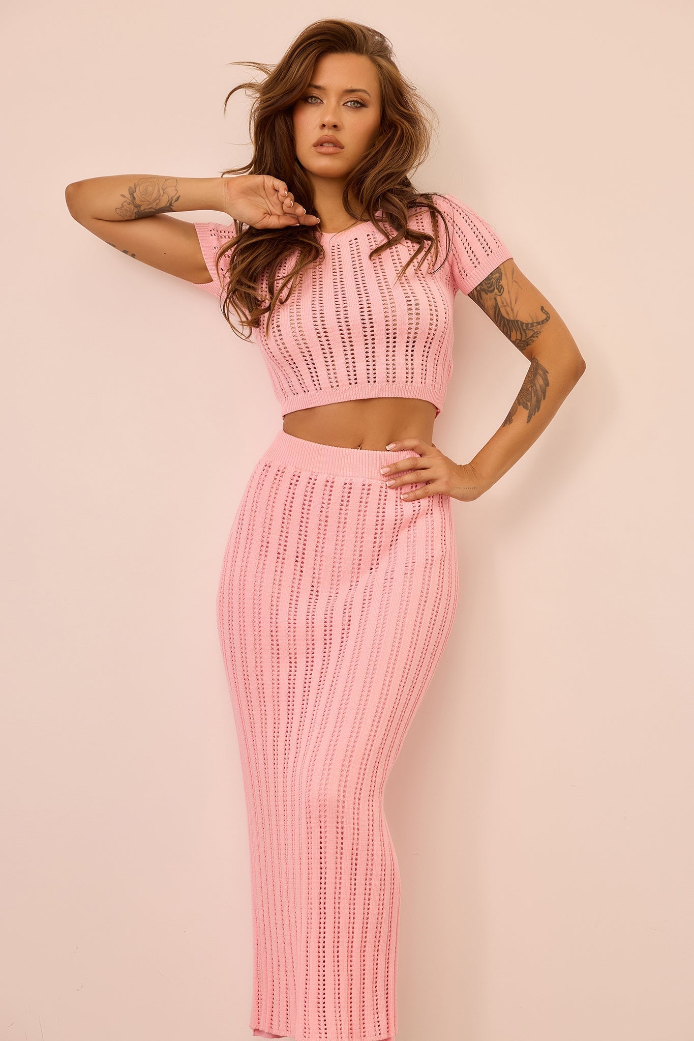 Night Breeze Knit Midi Skirt - Pink