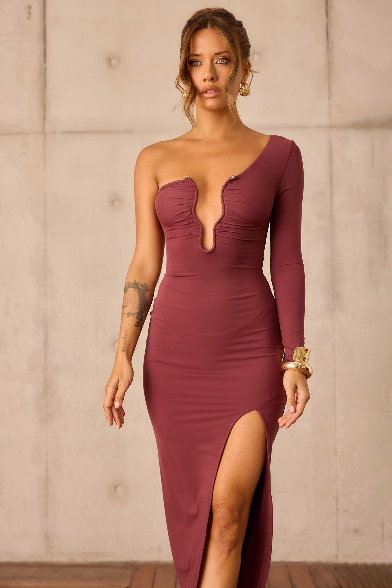 Nocturne Draped Maxi Dress - Cherry Chocolate