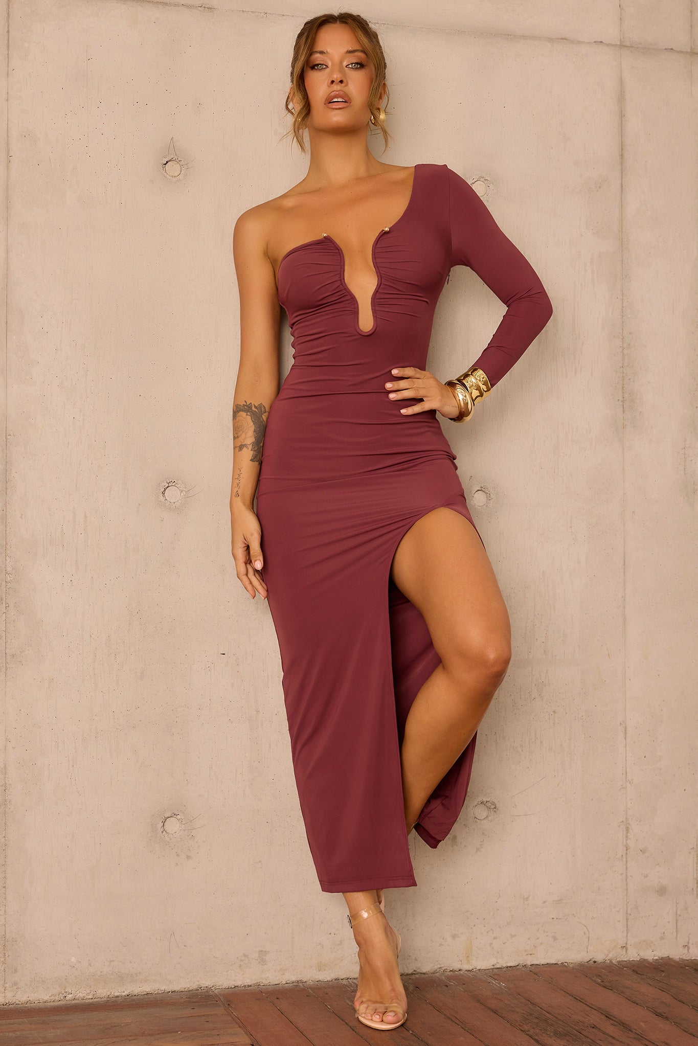 Nocturne Draped Maxi Dress - Cherry Chocolate