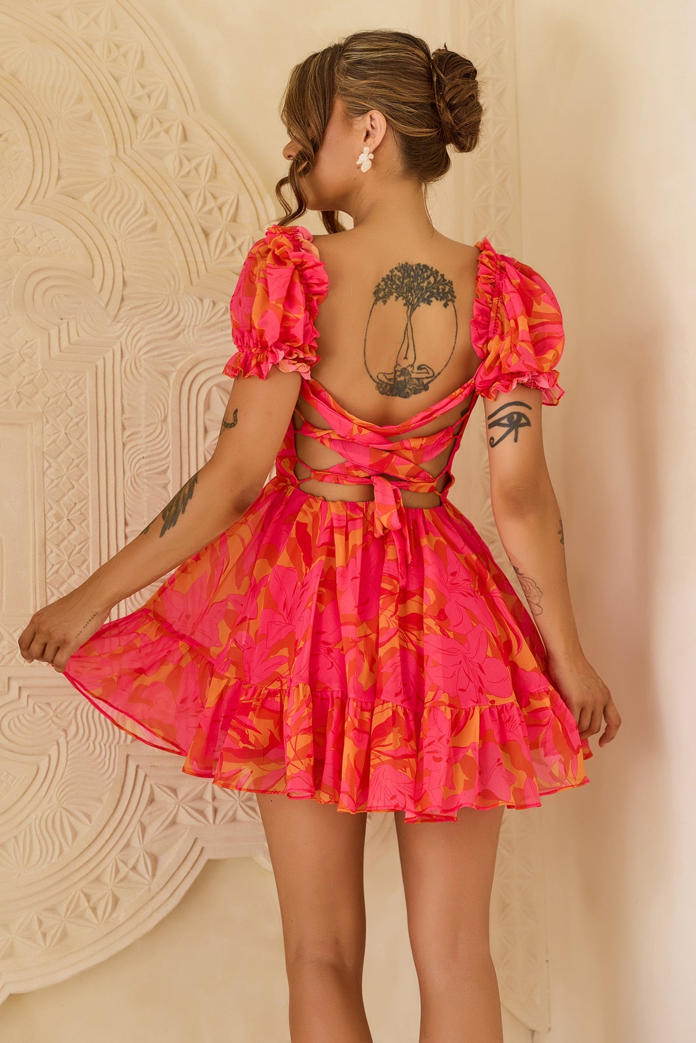 Paradise Pulse Chiffon Mini Dress - Red Multi