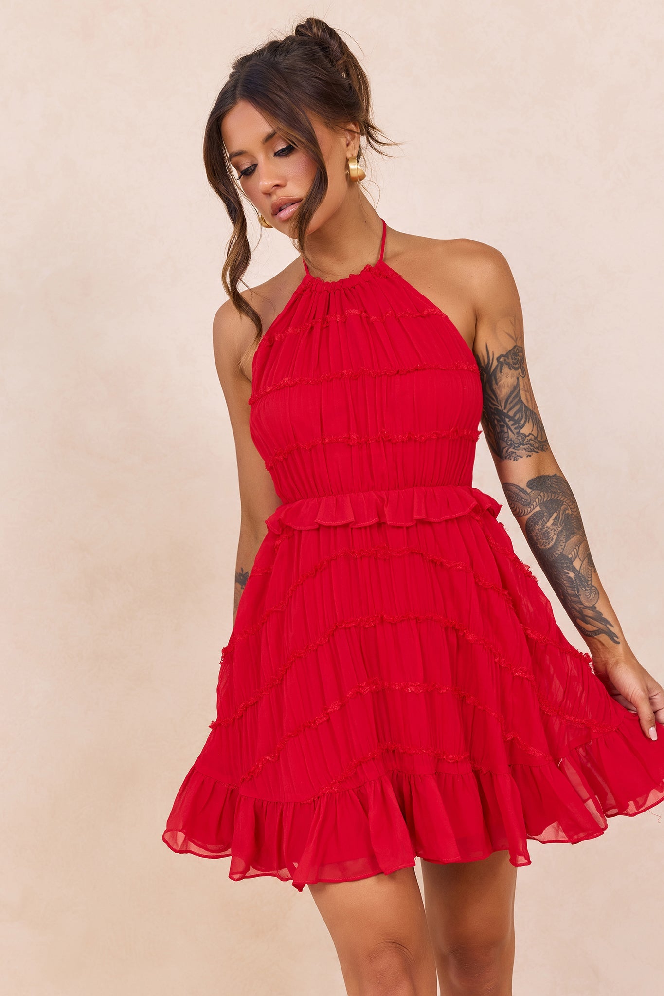 Precious Ruffle Mini Dress - Red